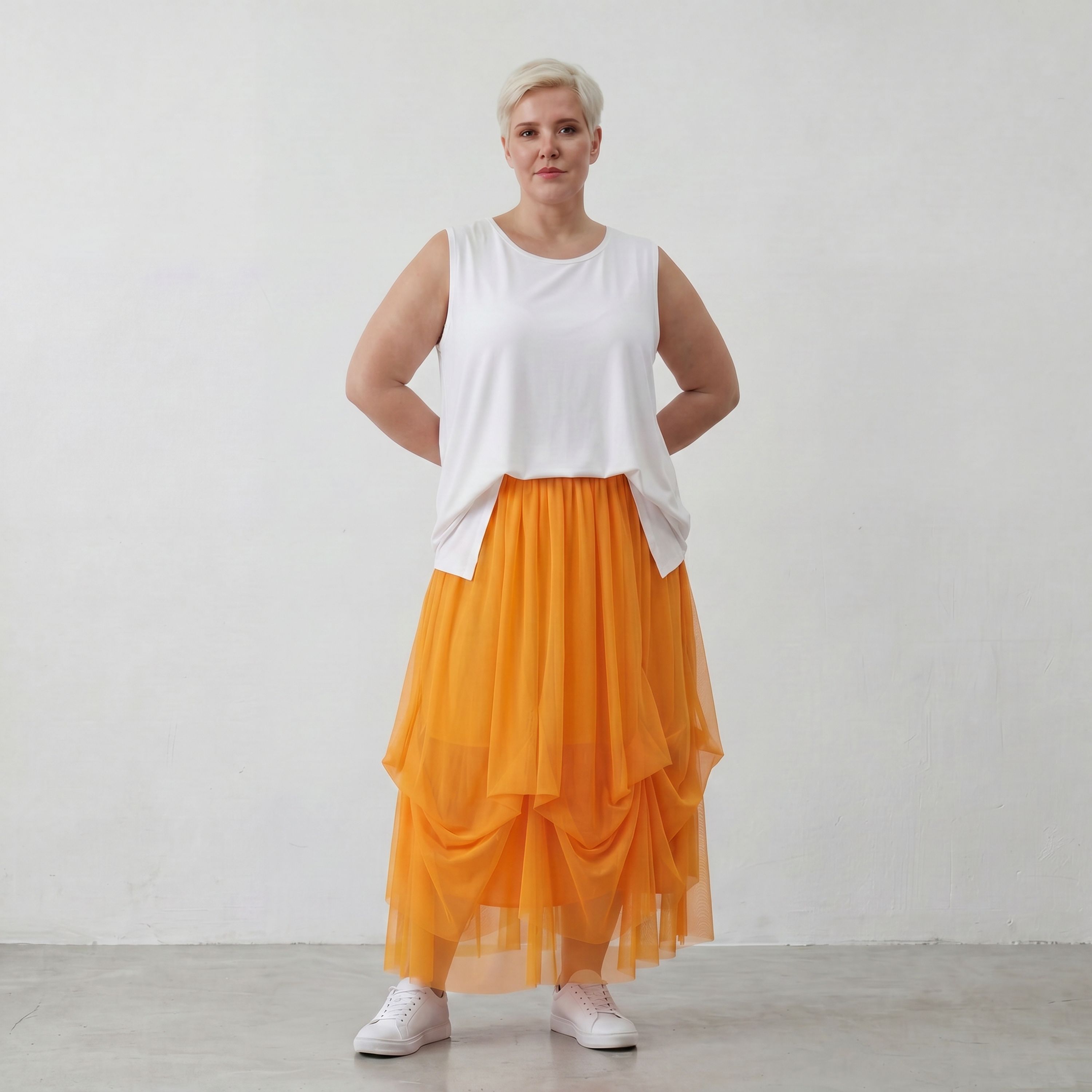 AKH Fashion 7049 Skirt, Orange