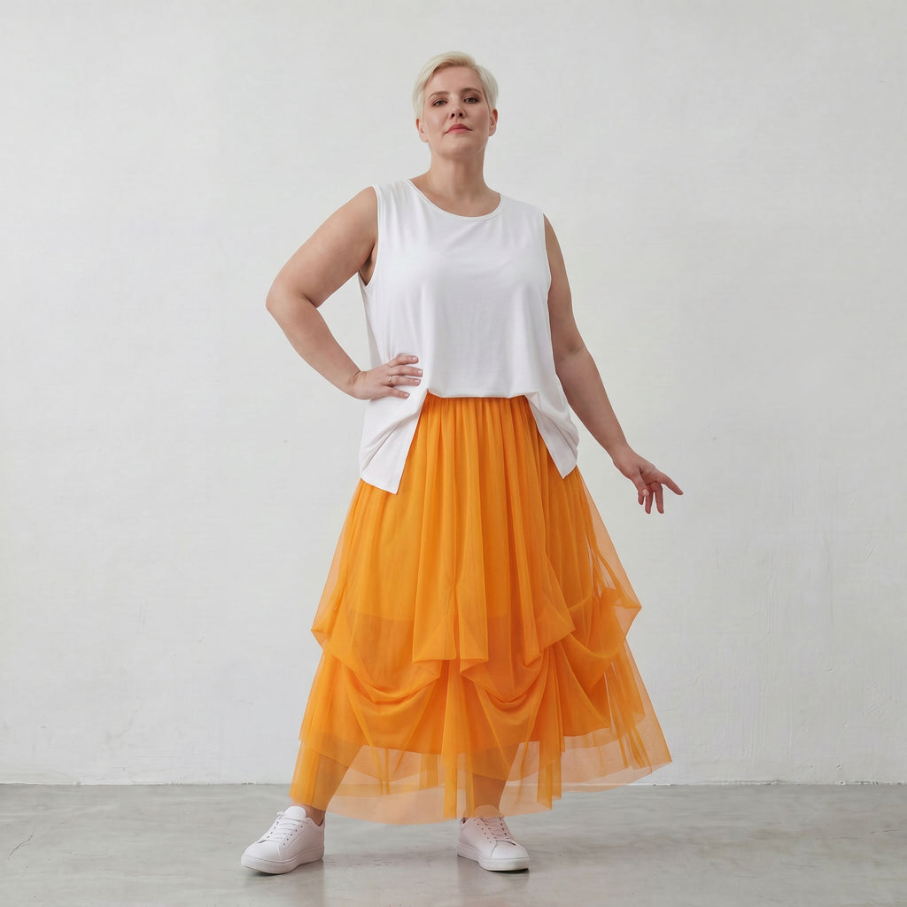 AKH Fashion 7049 Skirt, Orange