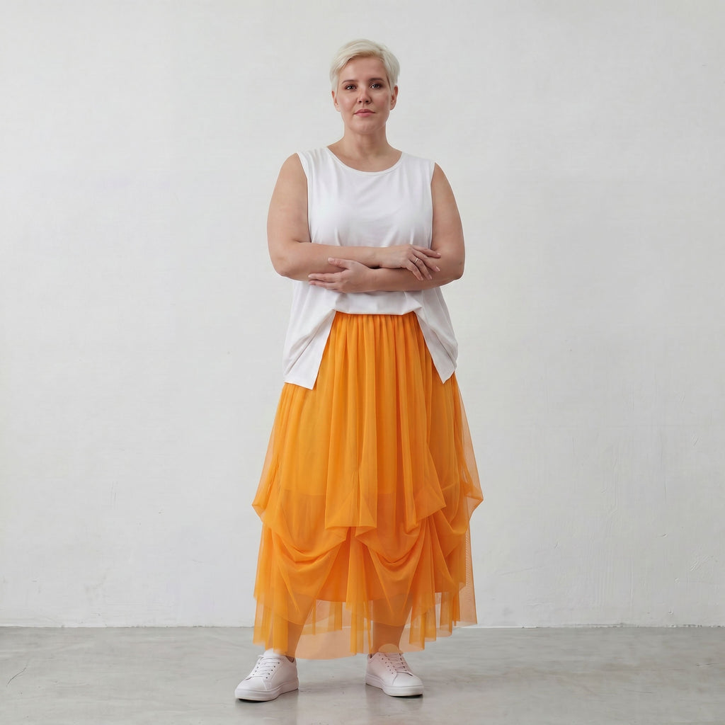 AKH Fashion 7049 Skirt, Orange