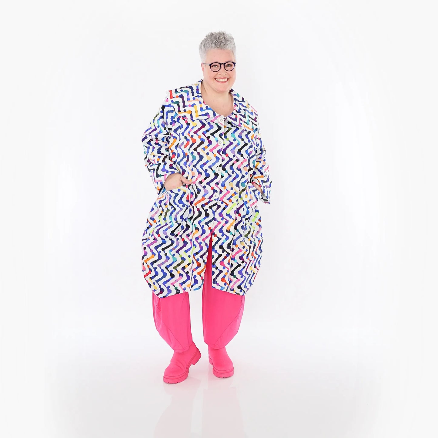 AKH Fashion 6928 Mantel, Weiß-Multicolor