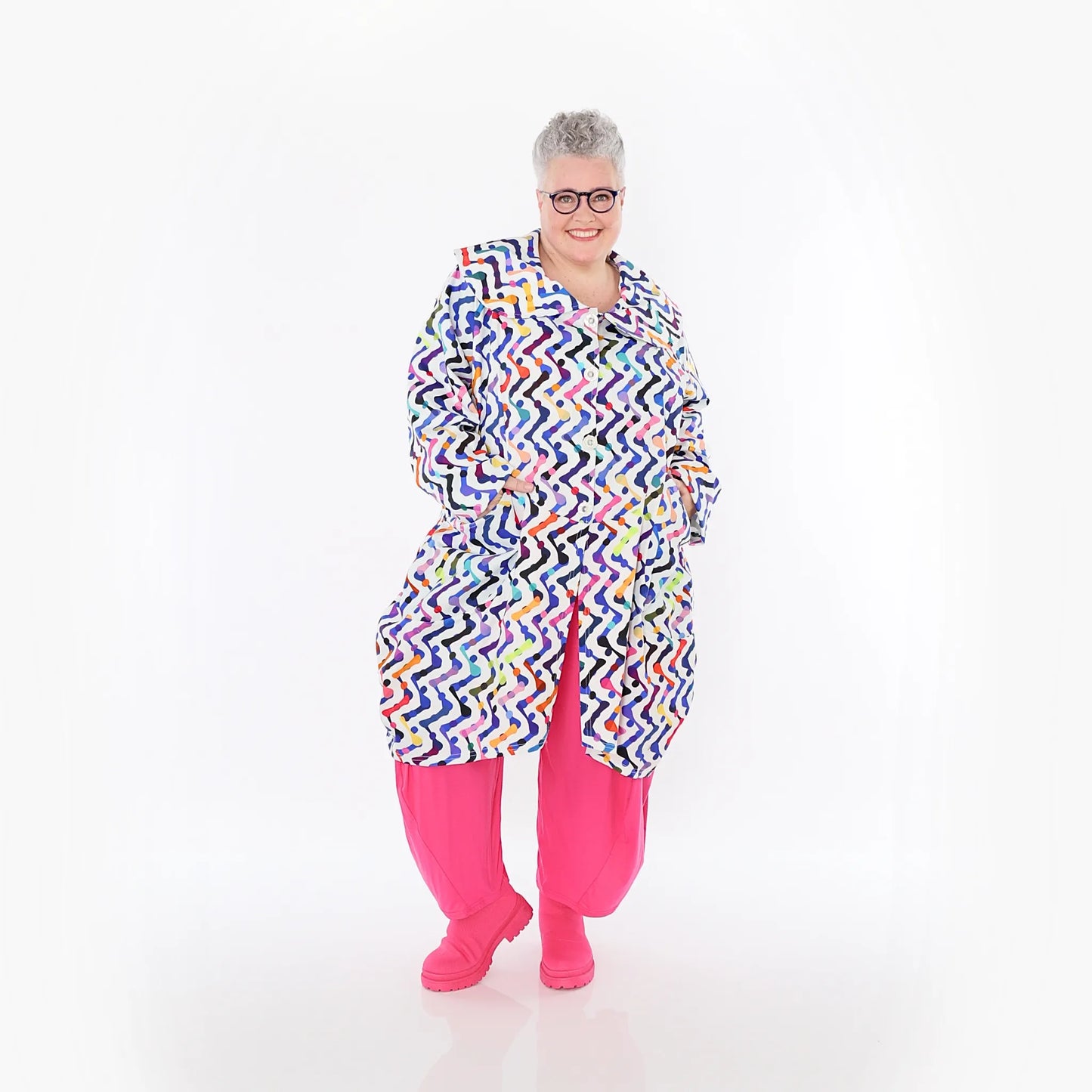 AKH Fashion 6928 Mantel, Weiß-Multicolor