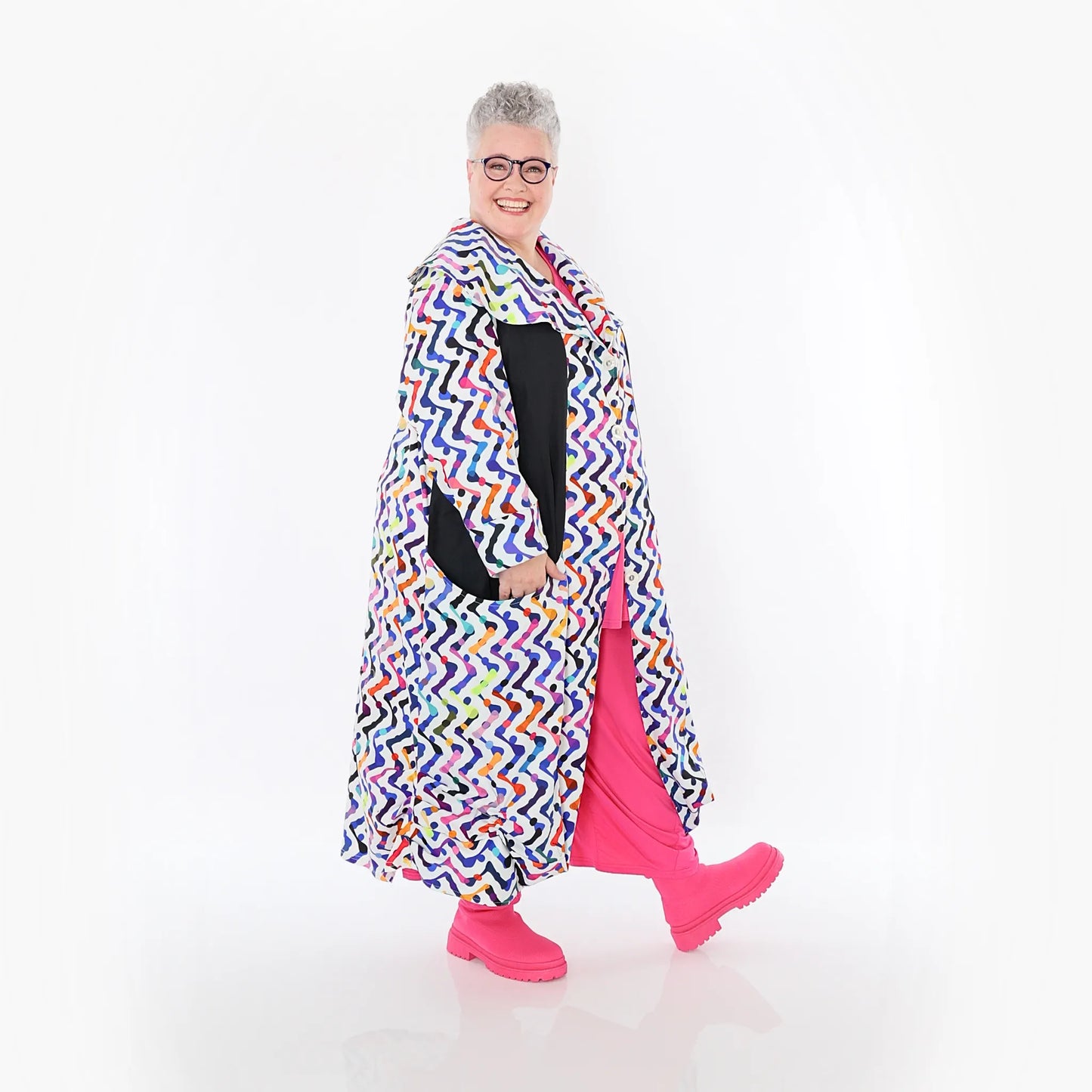 AKH Fashion 7550 Mantel, Weiß-Multicolor