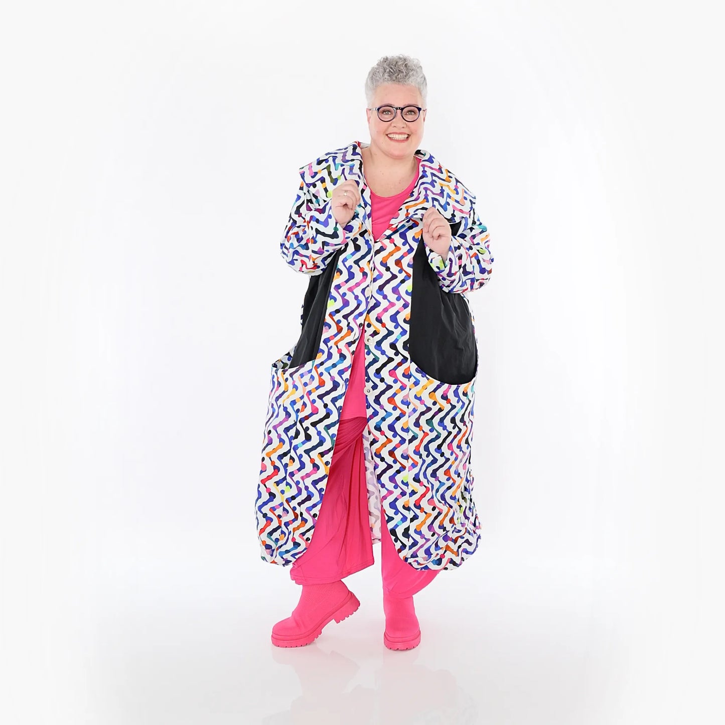 AKH Fashion 7550 Mantel, Weiß-Multicolor