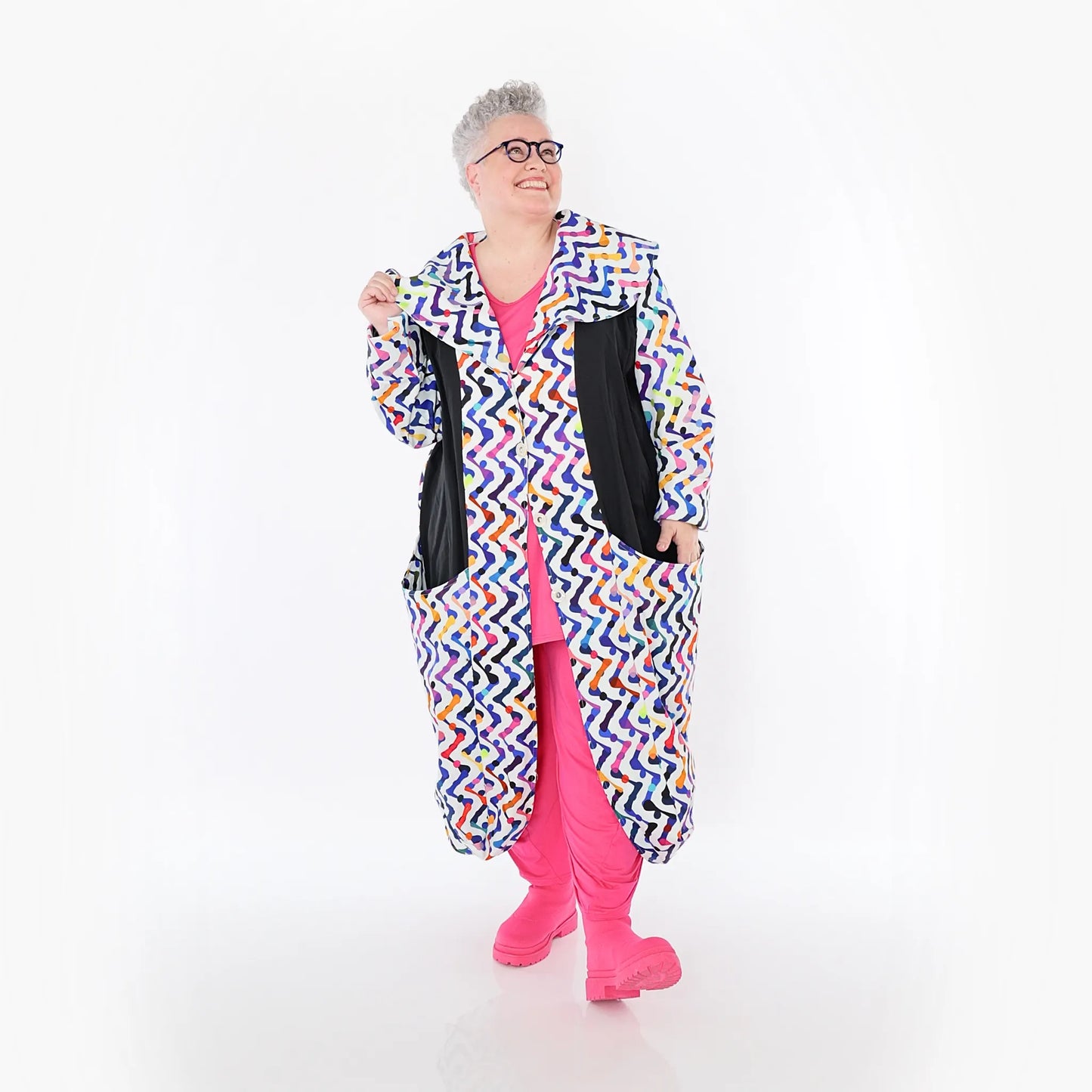 AKH Fashion 7550 Mantel, Weiß-Multicolor