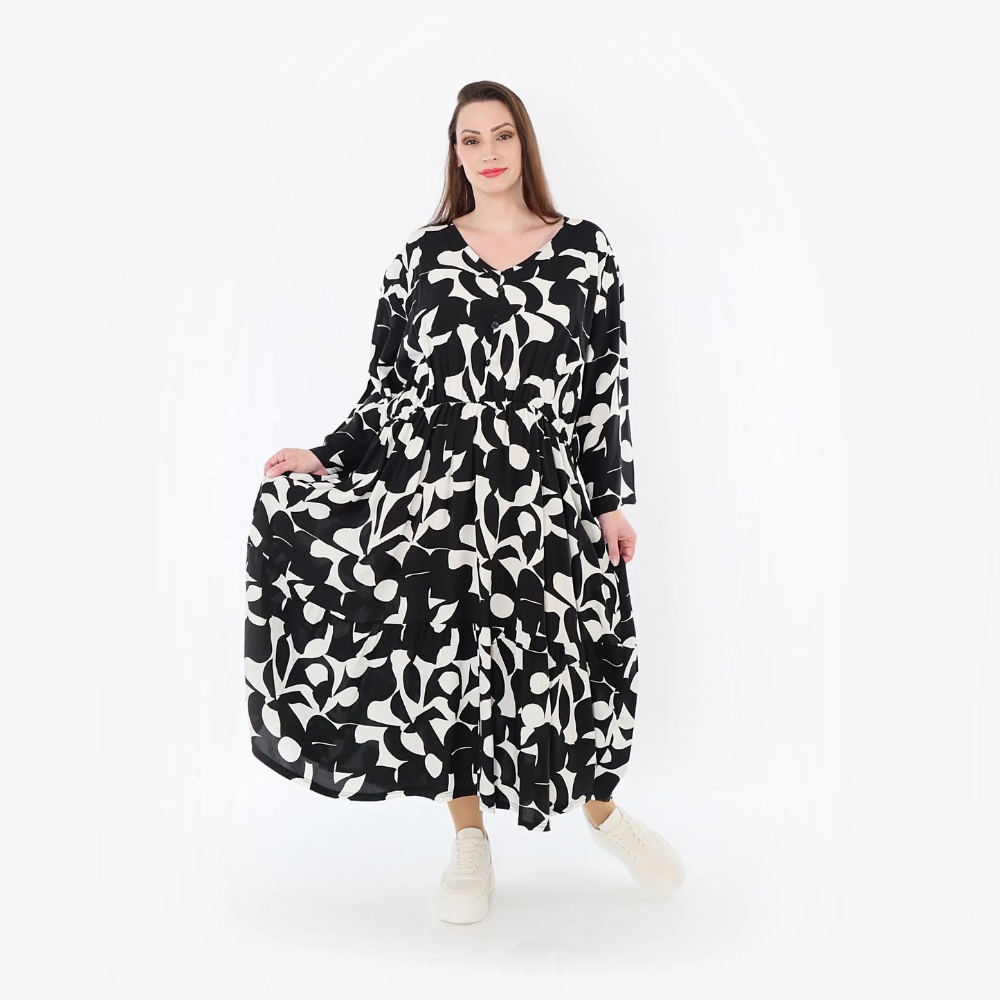 AKH Fashion 7064 Kleid, Schwarz-Weiß