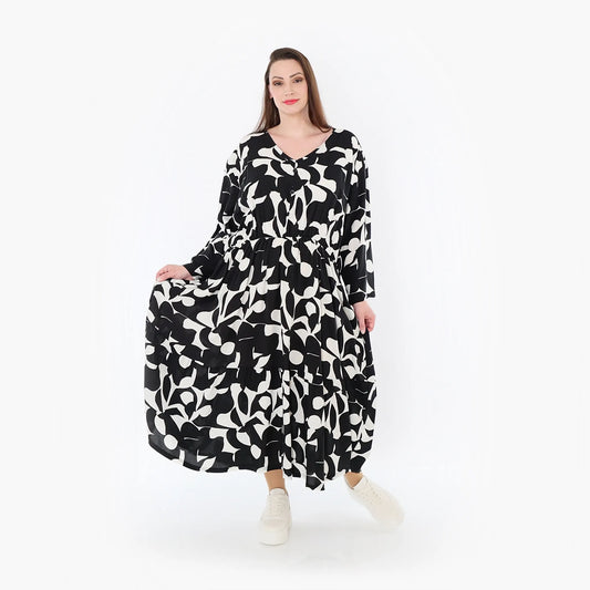 AKH Fashion 7064 Kleid, Schwarz-Weiß