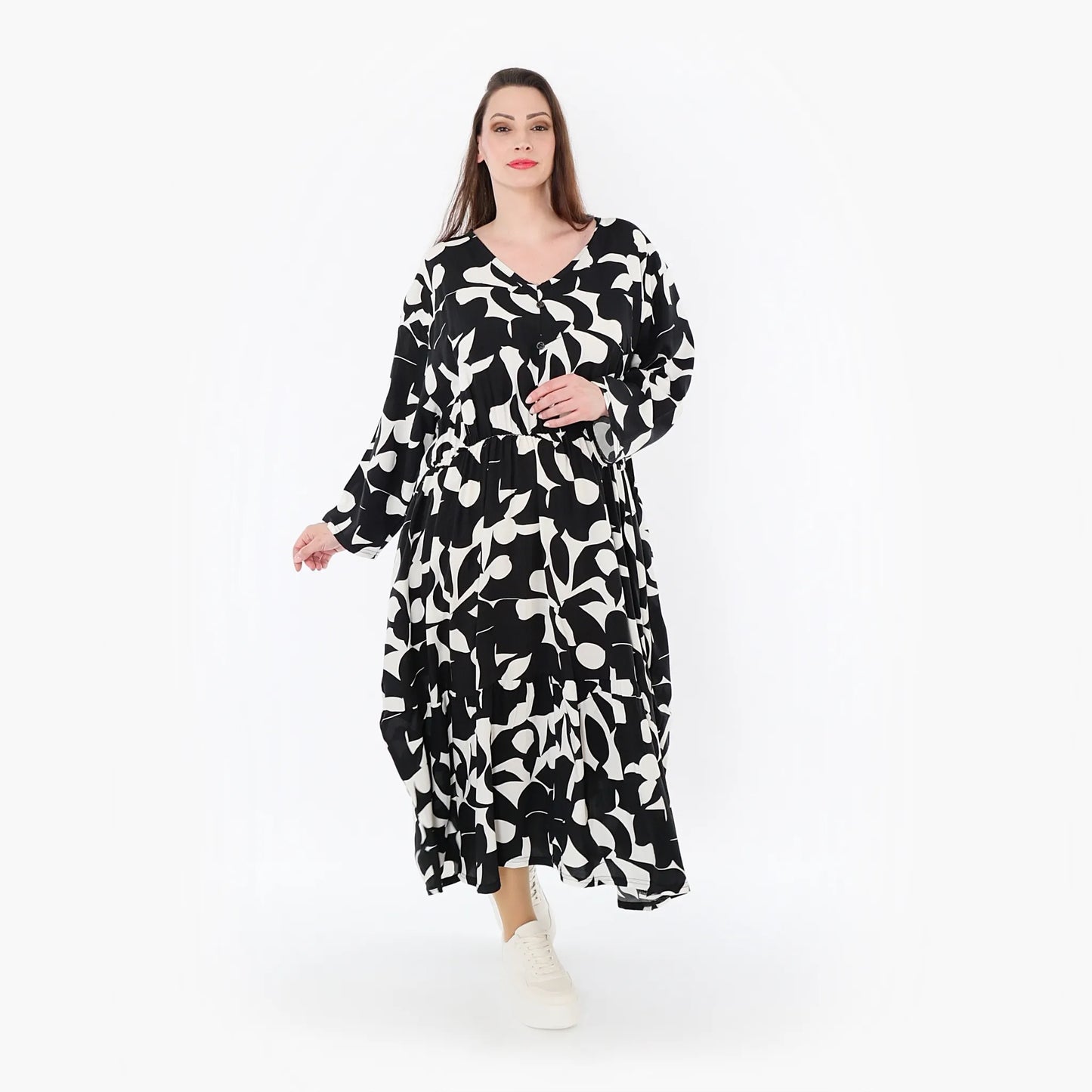 AKH Fashion 7064 Kleid, Schwarz-Weiß