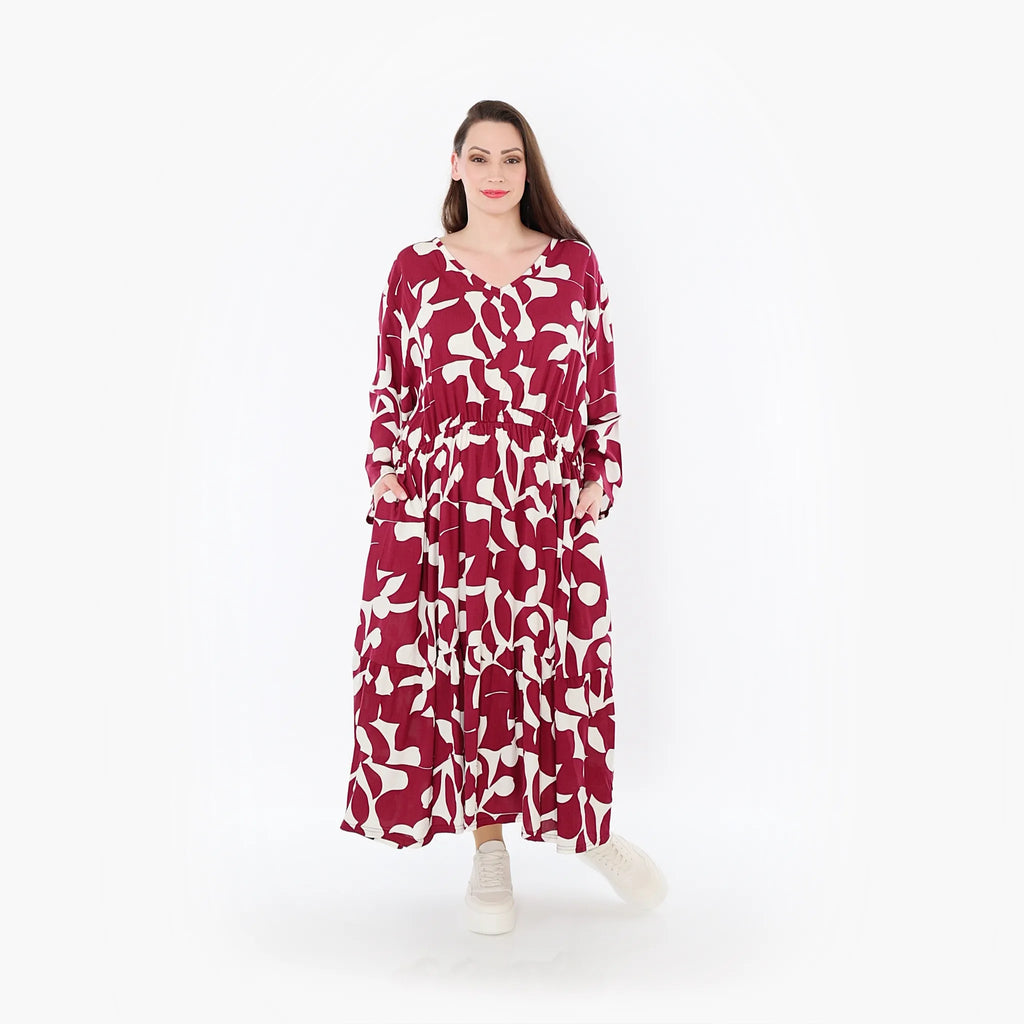 AKH Fashion Kleid 7064 Synthia, Weinrot/Weiß
