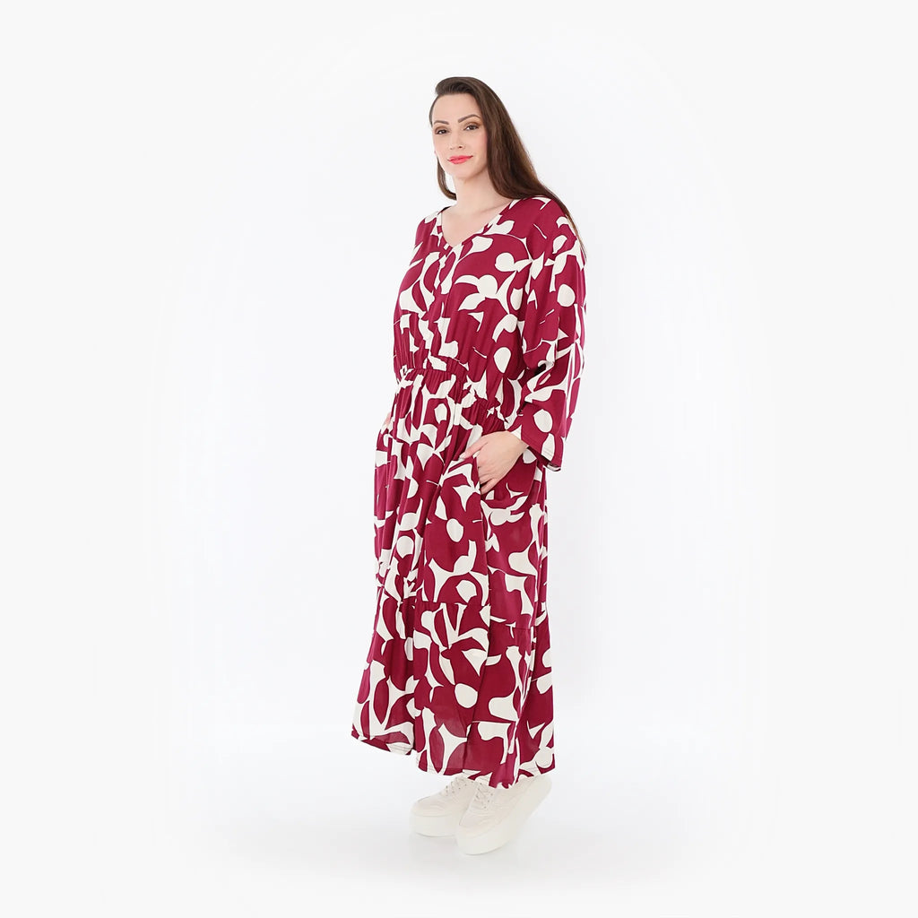 AKH Fashion Kleid 7064 Synthia, Weinrot/Weiß