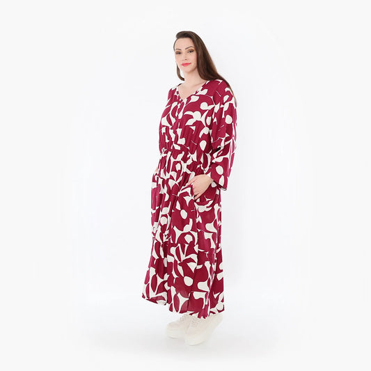 AKH Fashion 7064 Kleid, Weinrot-Weiß