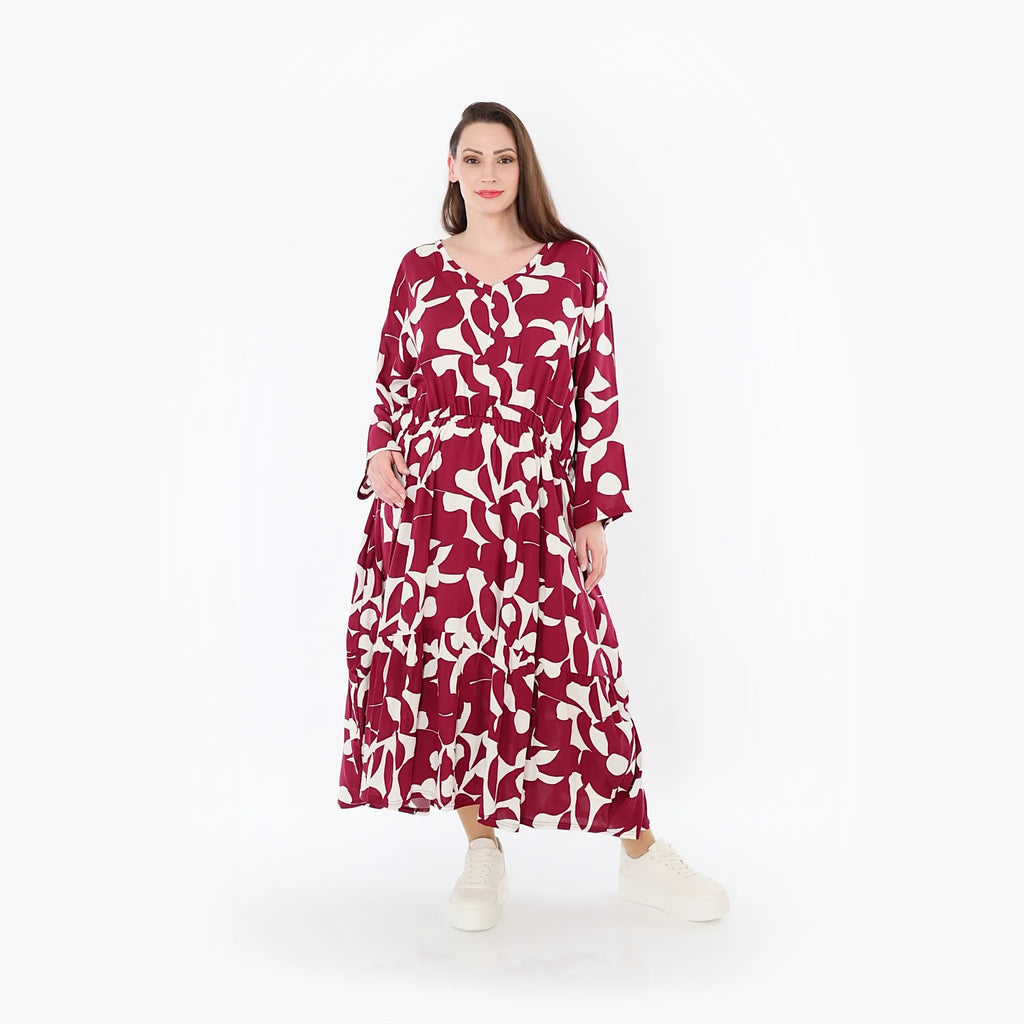 AKH Fashion Kleid 7064 Synthia, Weinrot/Weiß