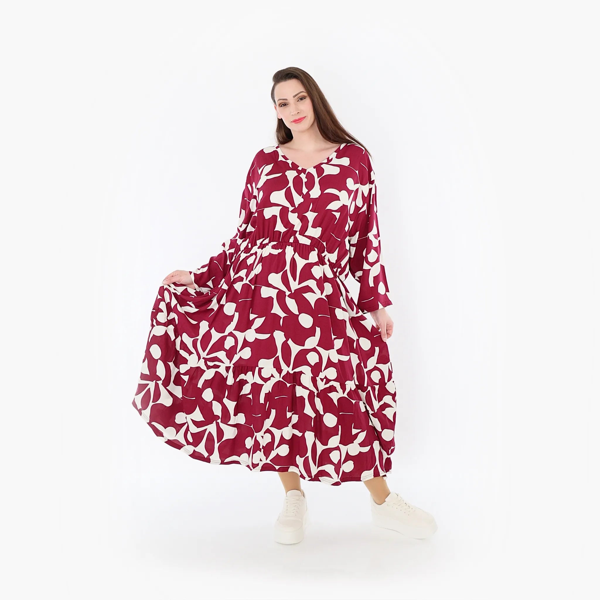 AKH Fashion Kleid 7064 Synthia, Weinrot/Weiß