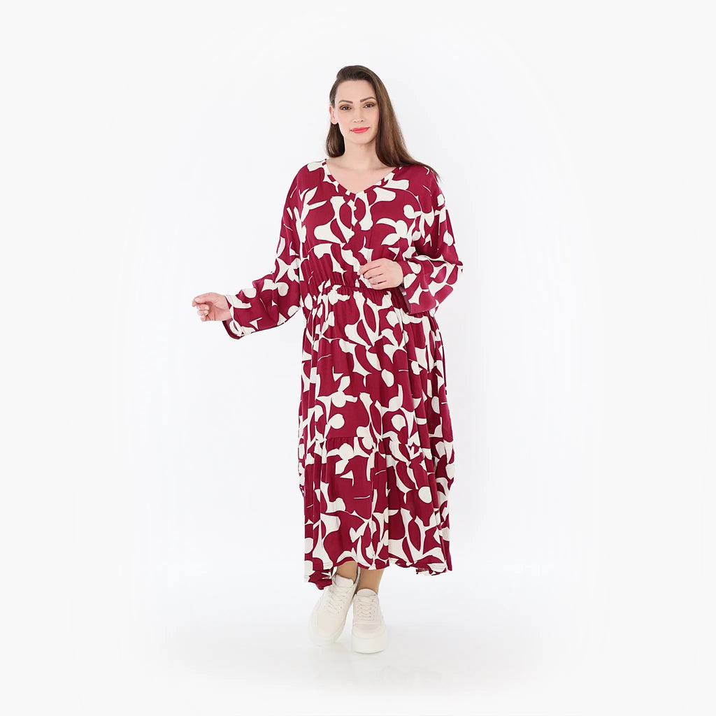 AKH Fashion Kleid 7064 Synthia, Weinrot/Weiß