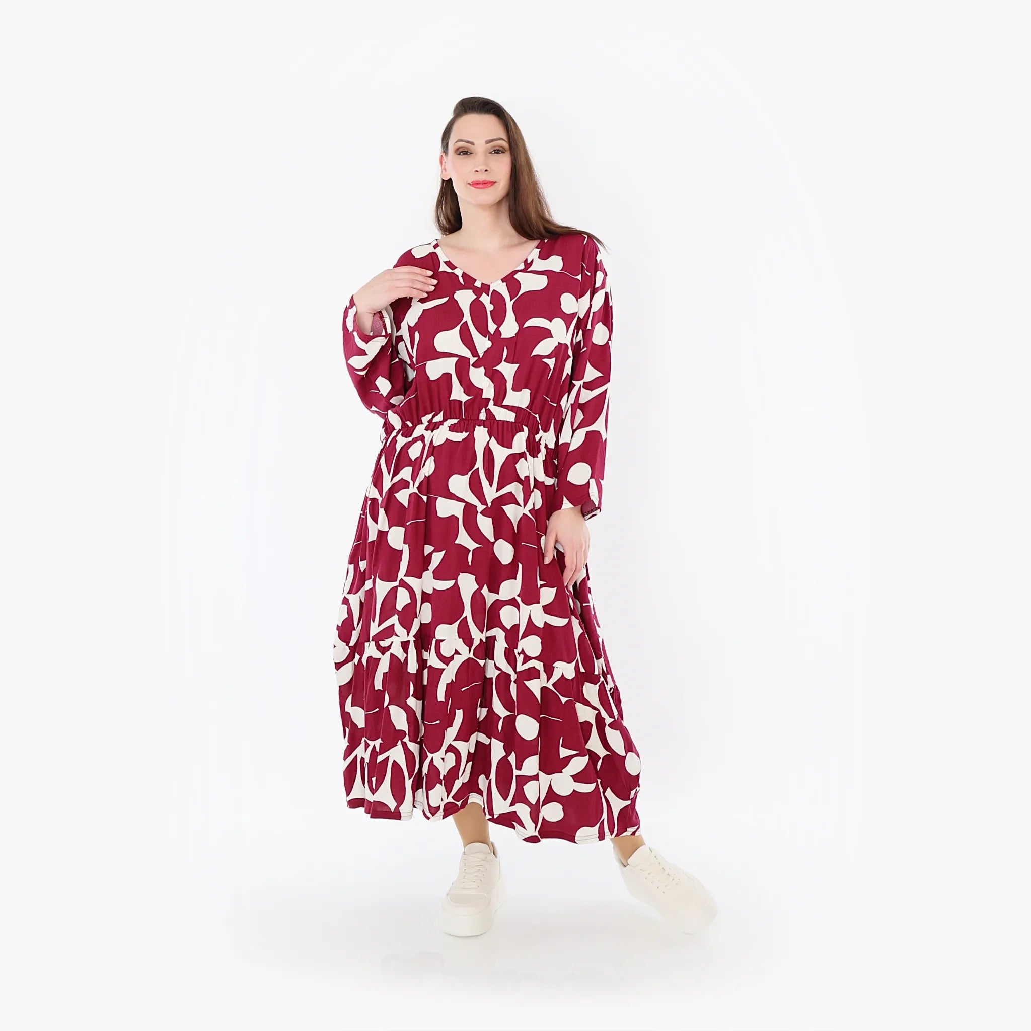 AKH Fashion Kleid 7064 Synthia, Weinrot/Weiß
