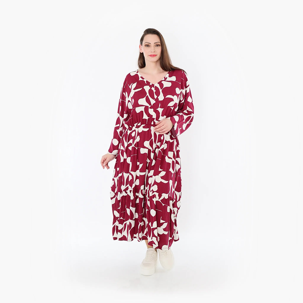 AKH Fashion Kleid 7064 Synthia, Weinrot/Weiß