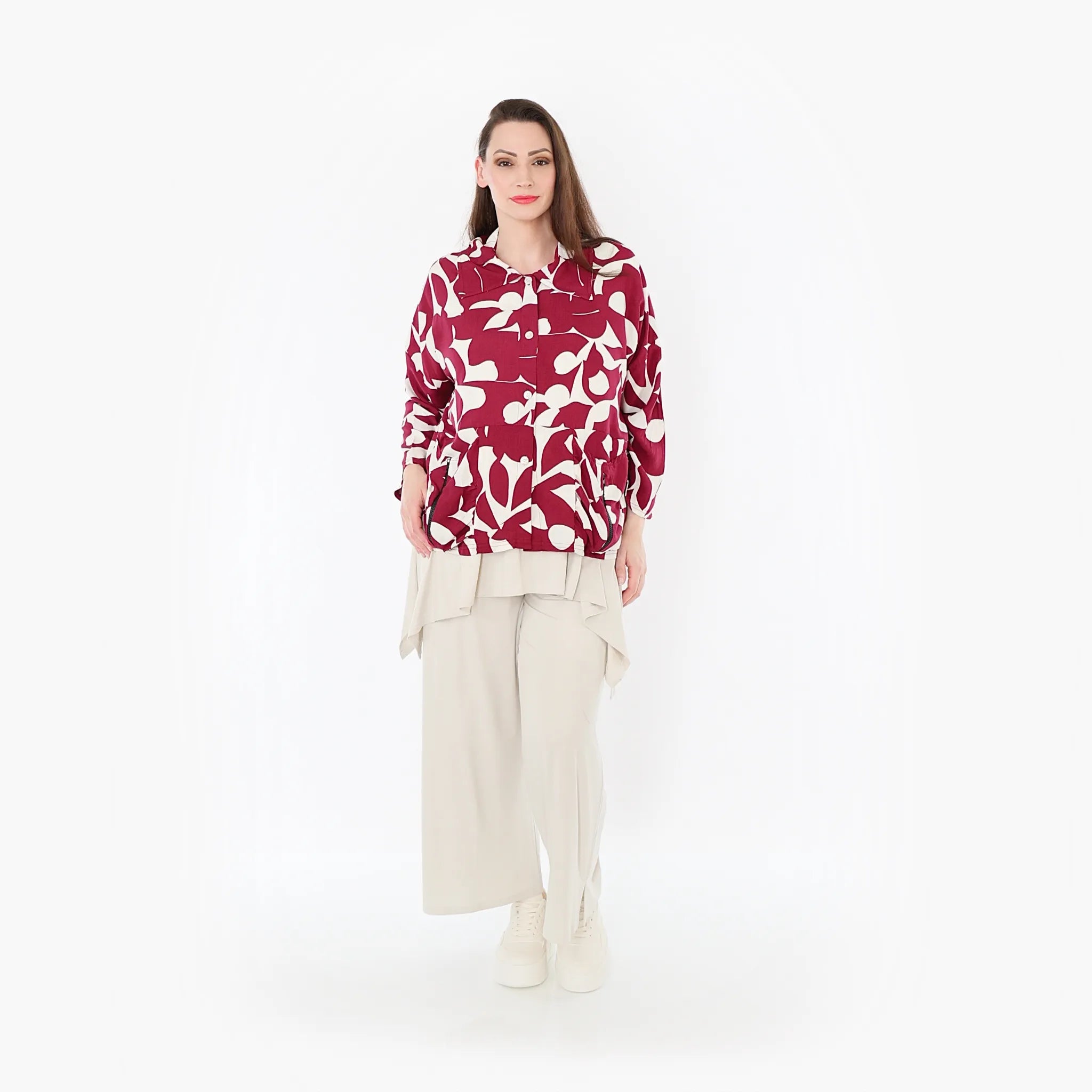 AKH Fashion Jacke 7067 Synthia, Weinrot/Weiß