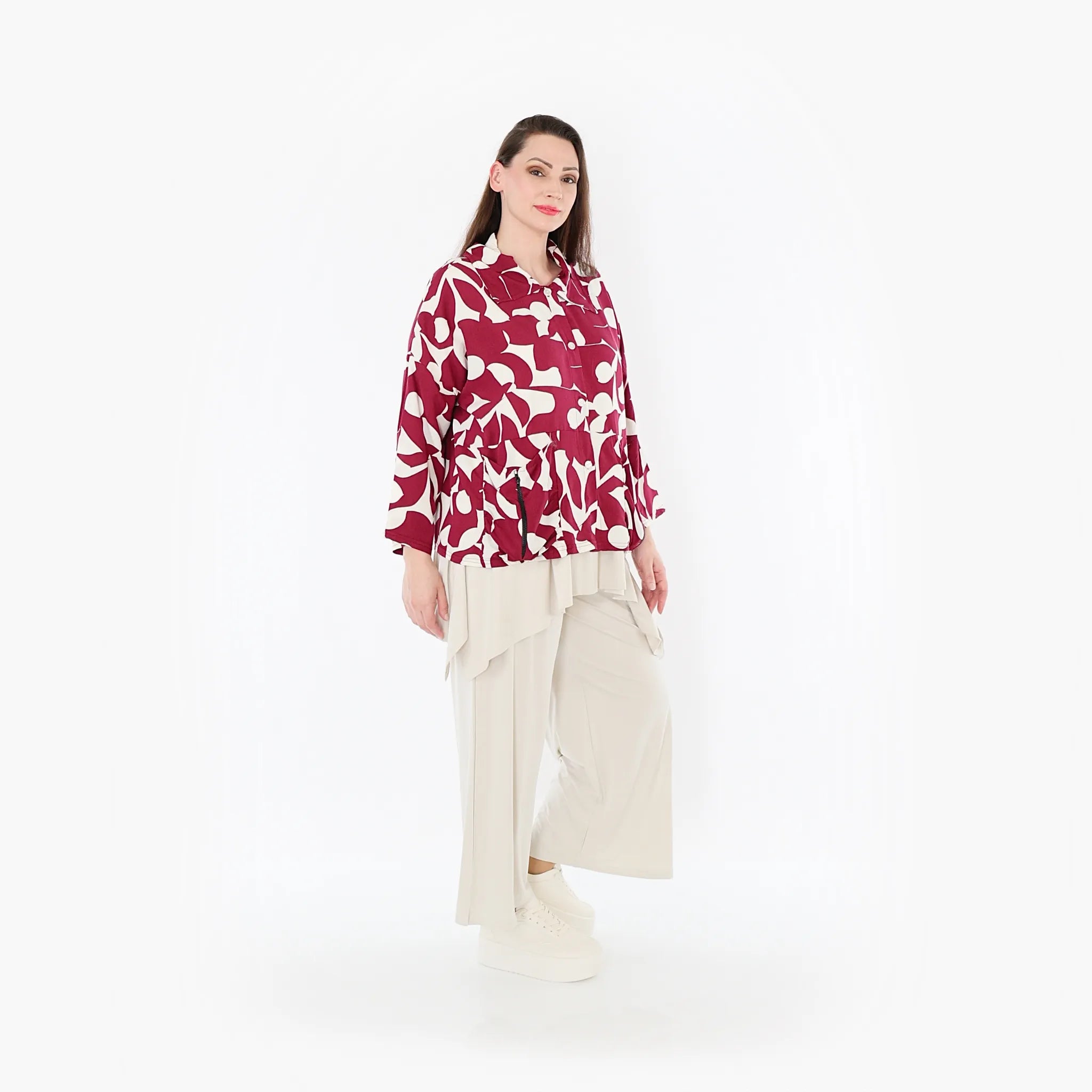 AKH Fashion Jacke 7067 Synthia, Weinrot/Weiß