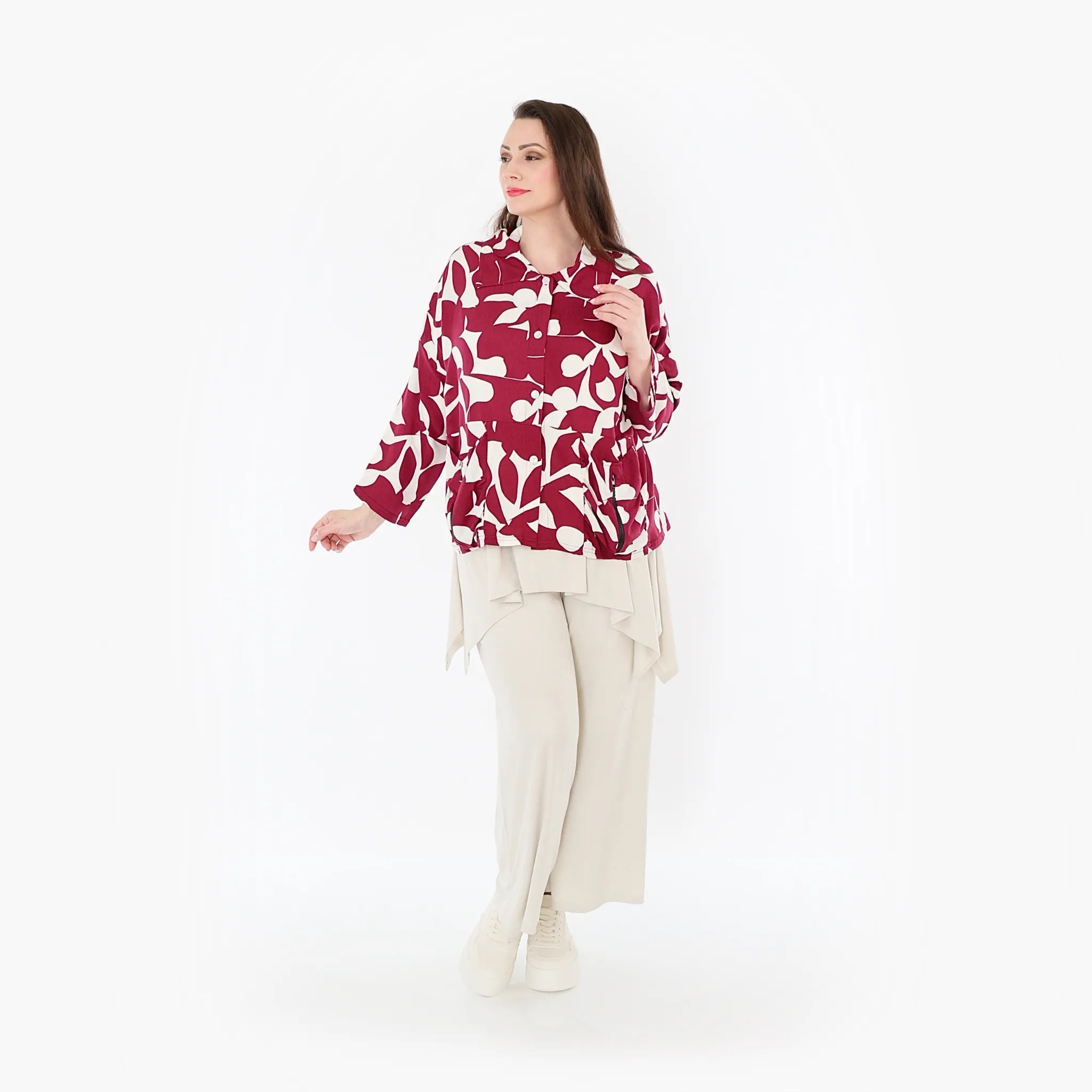 AKH Fashion Jacke 7067 Synthia, Weinrot/Weiß
