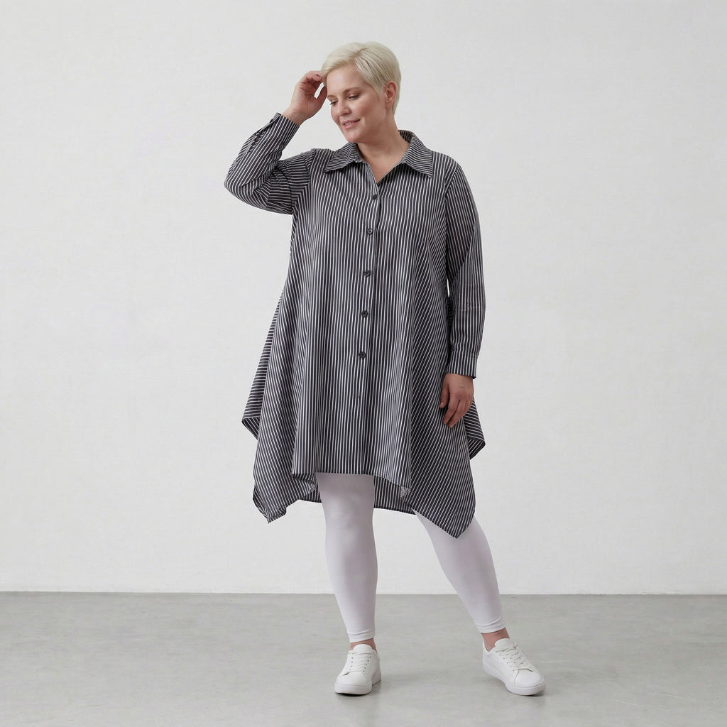 AKH Fashion 6917 Blouse, Anthracite-White