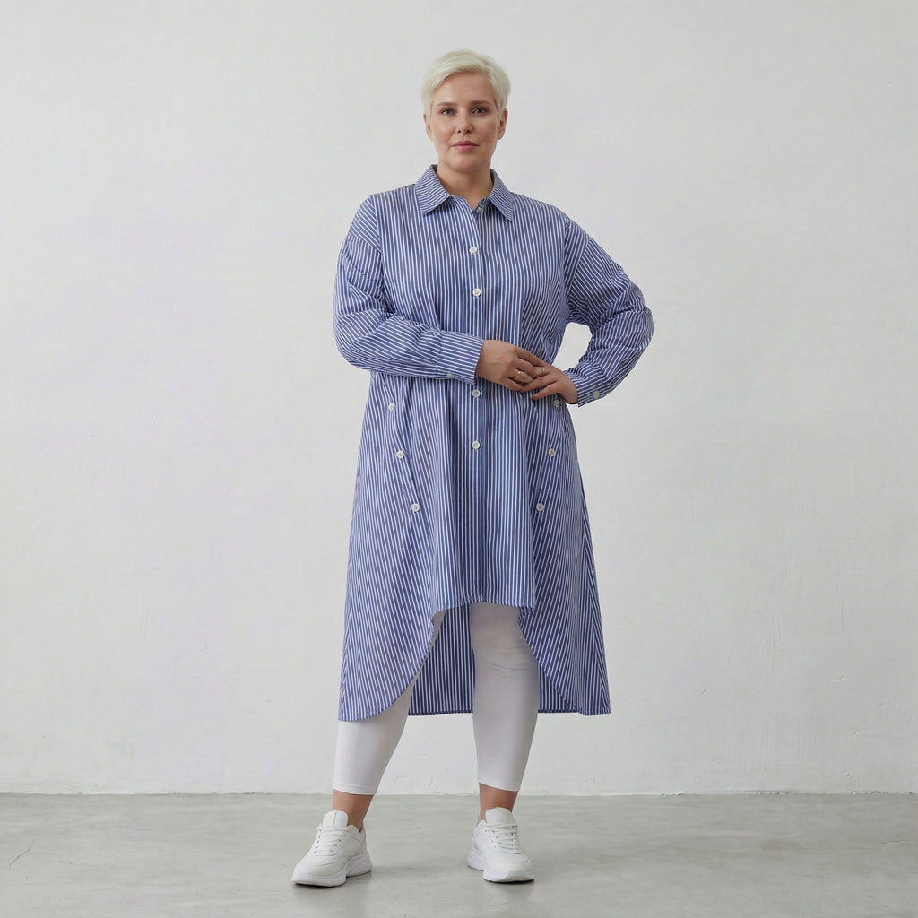 AKH Fashion Bluse 7057 Diana, Blau/Weiß