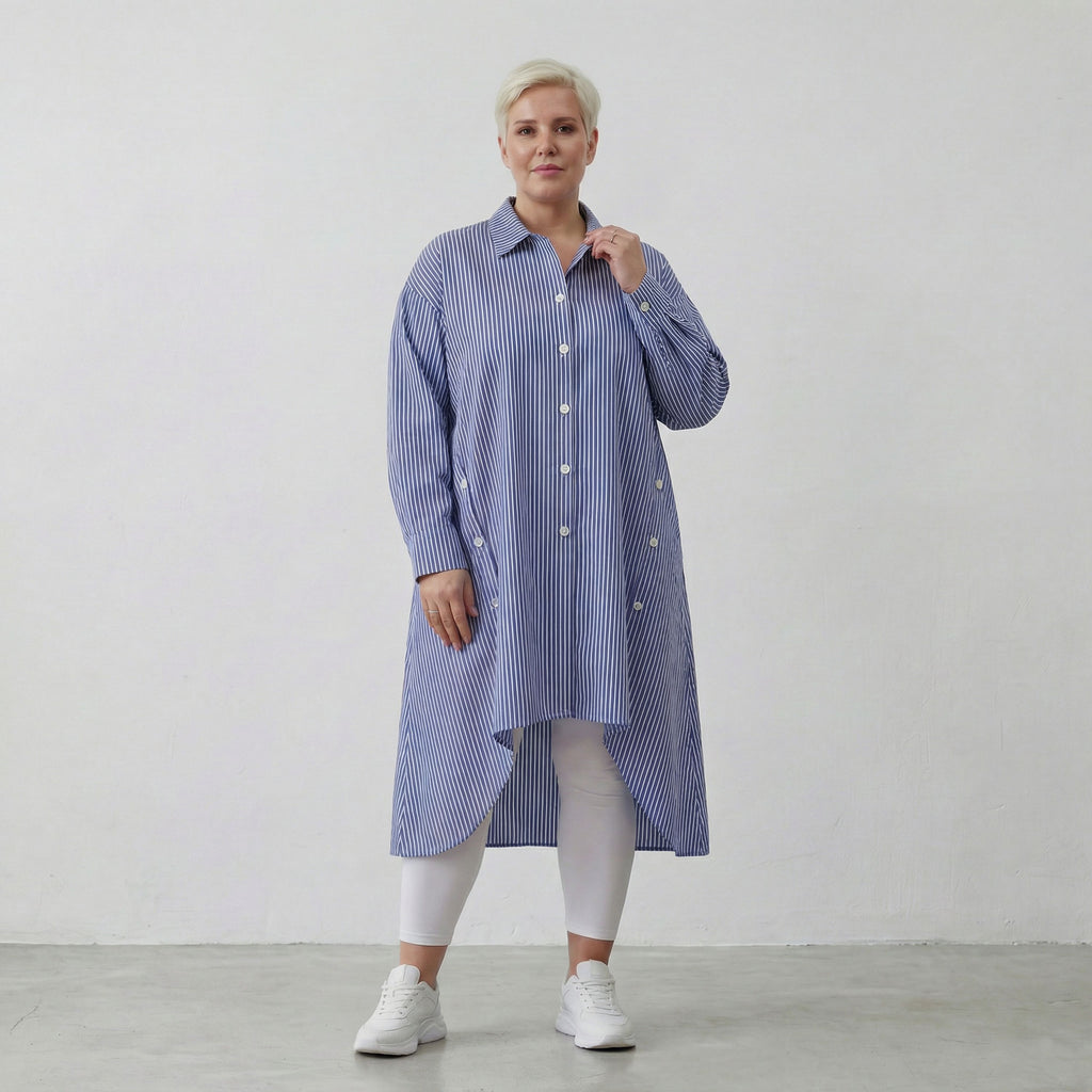 AKH Fashion Bluse 7057 Diana, Blau/Weiß