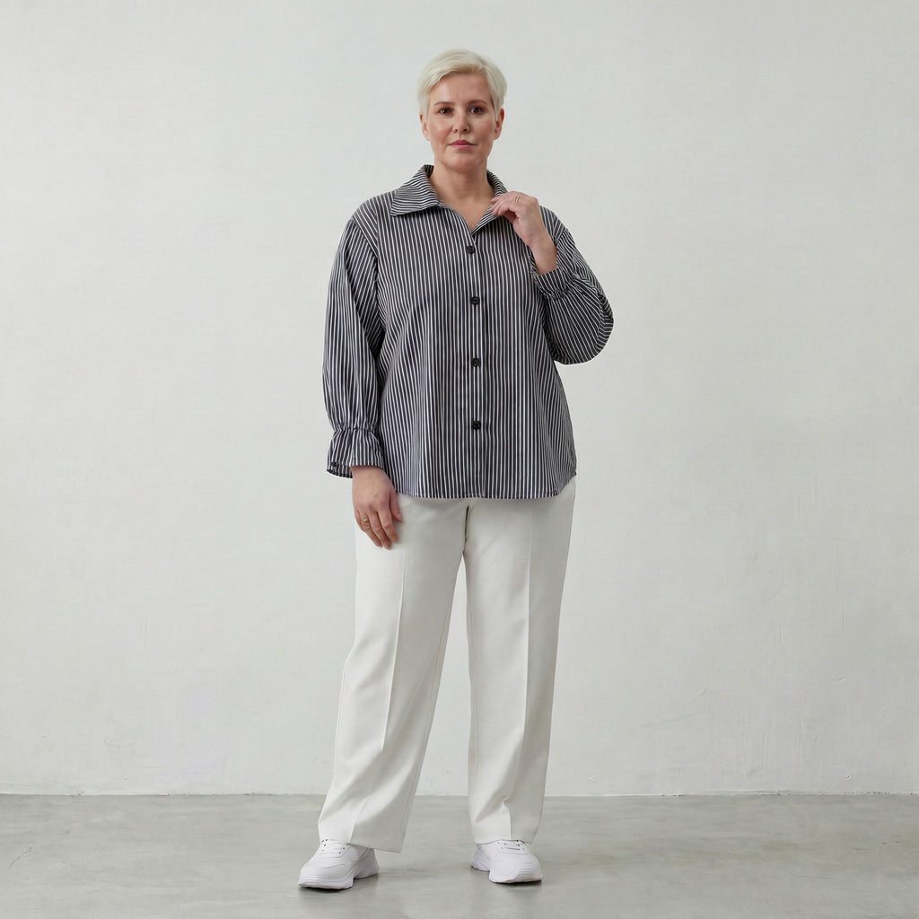 AKH Fashion Bluse 7062 Diana, Anthrazit/Weiß