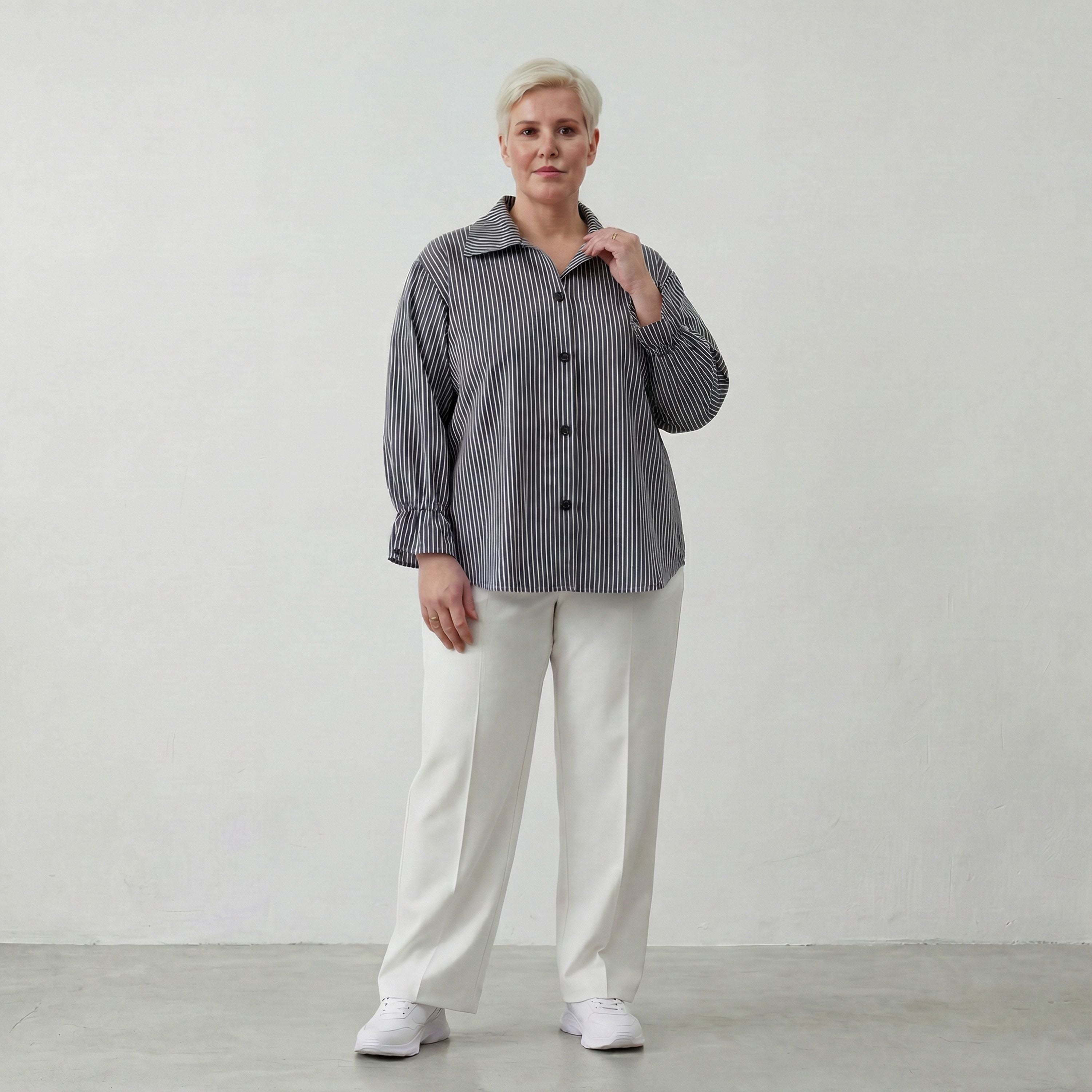 AKH Fashion Bluse 7062 Diana, Anthrazit/Weiß