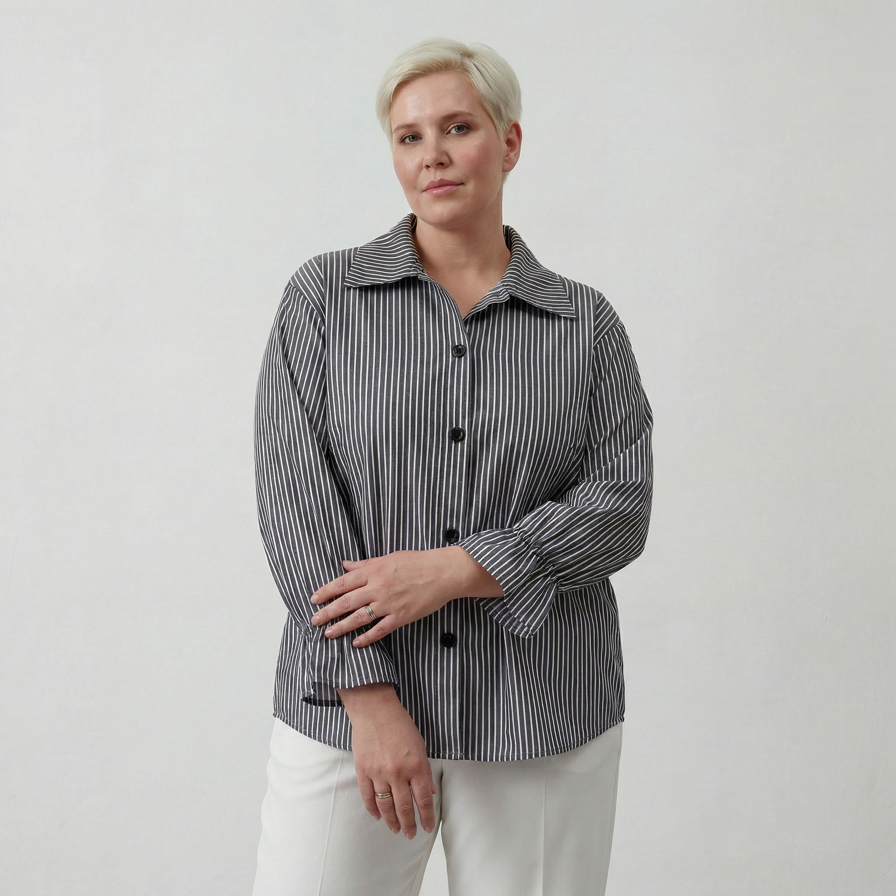AKH Fashion Bluse 7062 Diana, Anthrazit/Weiß
