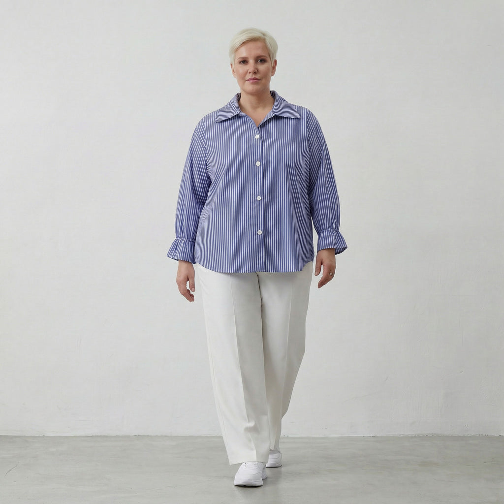 AKH Fashion Bluse 7062 Diana, Blau/Weiß