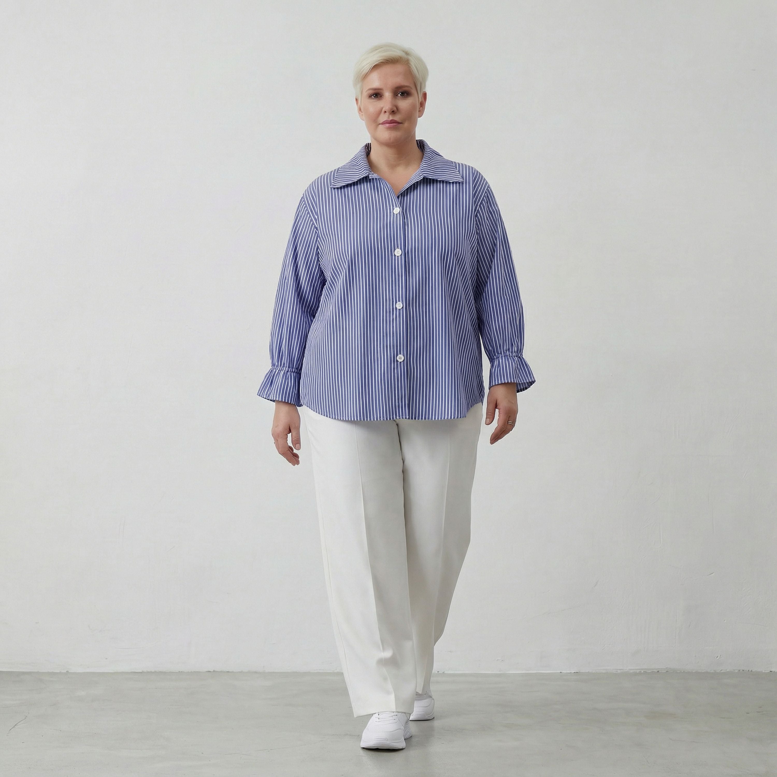 AKH Fashion Bluse 7062 Diana, Blau/Weiß