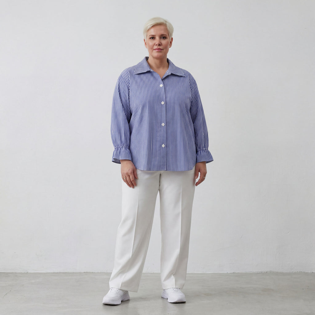 AKH Fashion Bluse 7062 Diana, Blau/Weiß