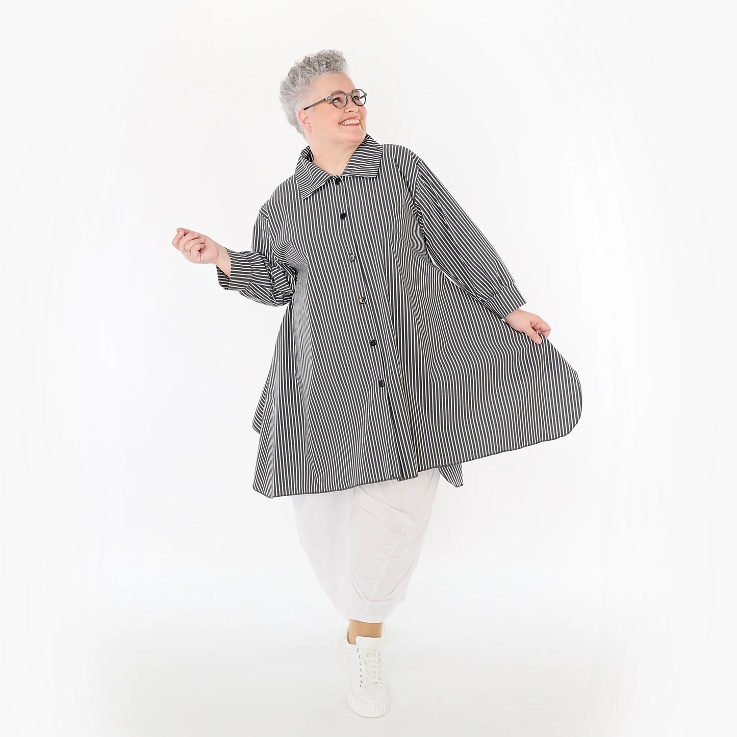 AKH Fashion 6917 Bluse, Anthrazit-Weiß