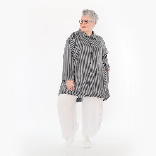 AKH Fashion 7010 Bluse, Anthrazit-Weiß