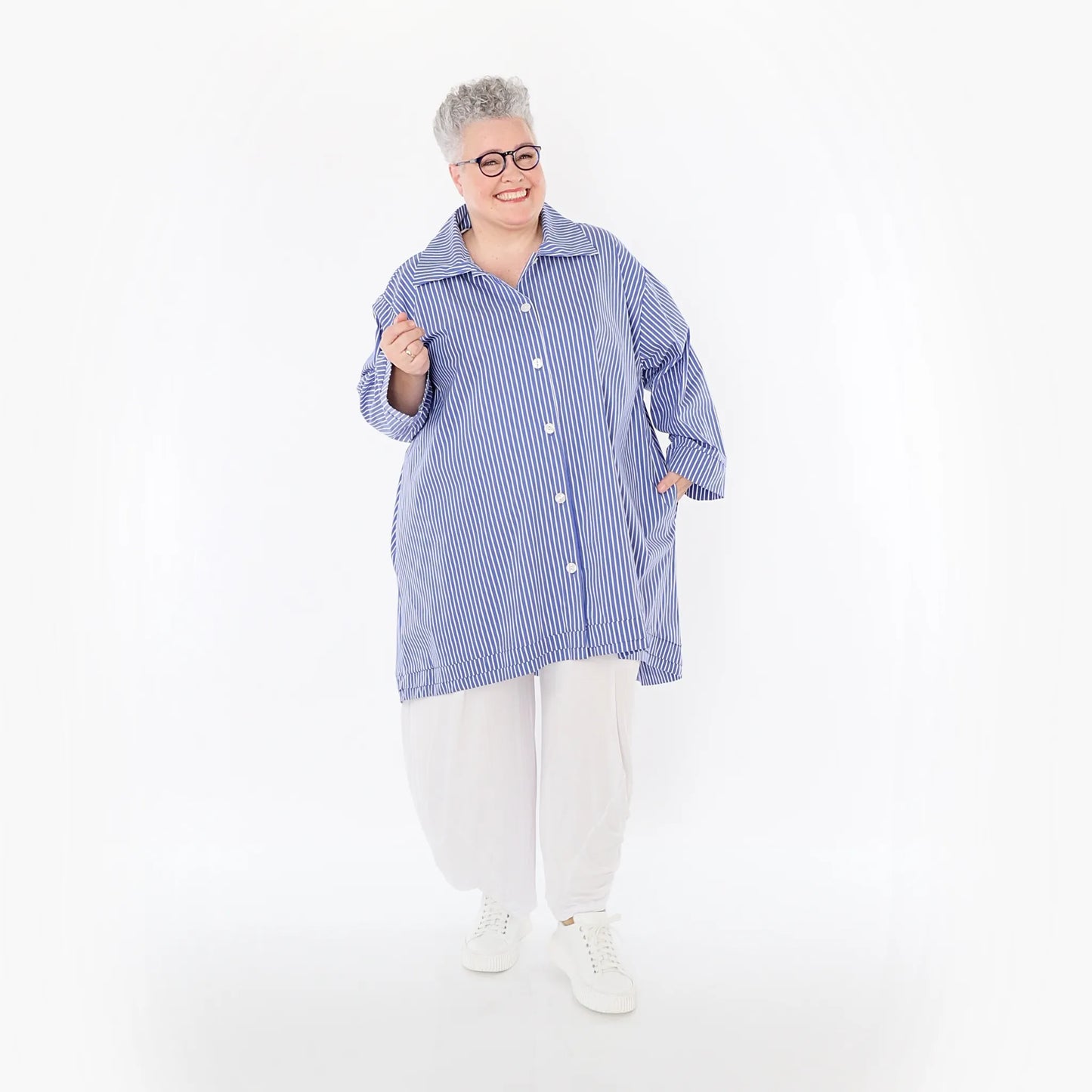 AKH Fashion 7010 Bluse, Blau-Weiß