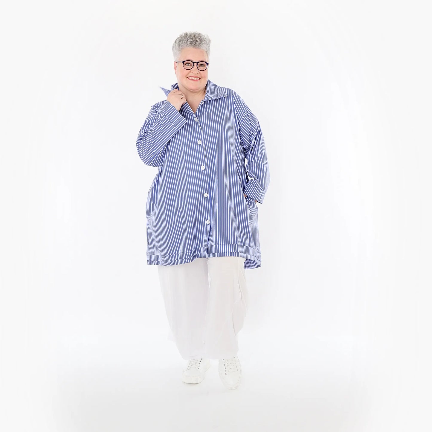 AKH Fashion 7010 Bluse, Blau-Weiß