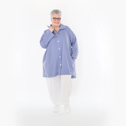 AKH Fashion 7010 Bluse, Blau-Weiß