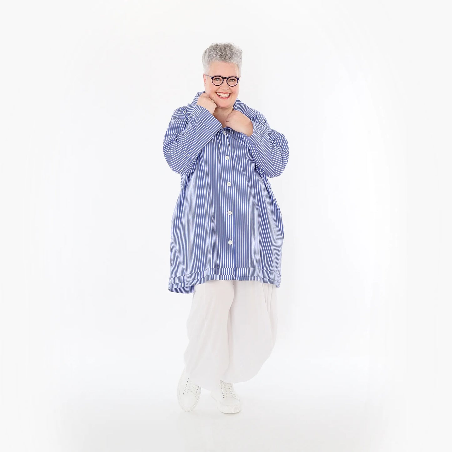 AKH Fashion 7010 Bluse, Blau-Weiß