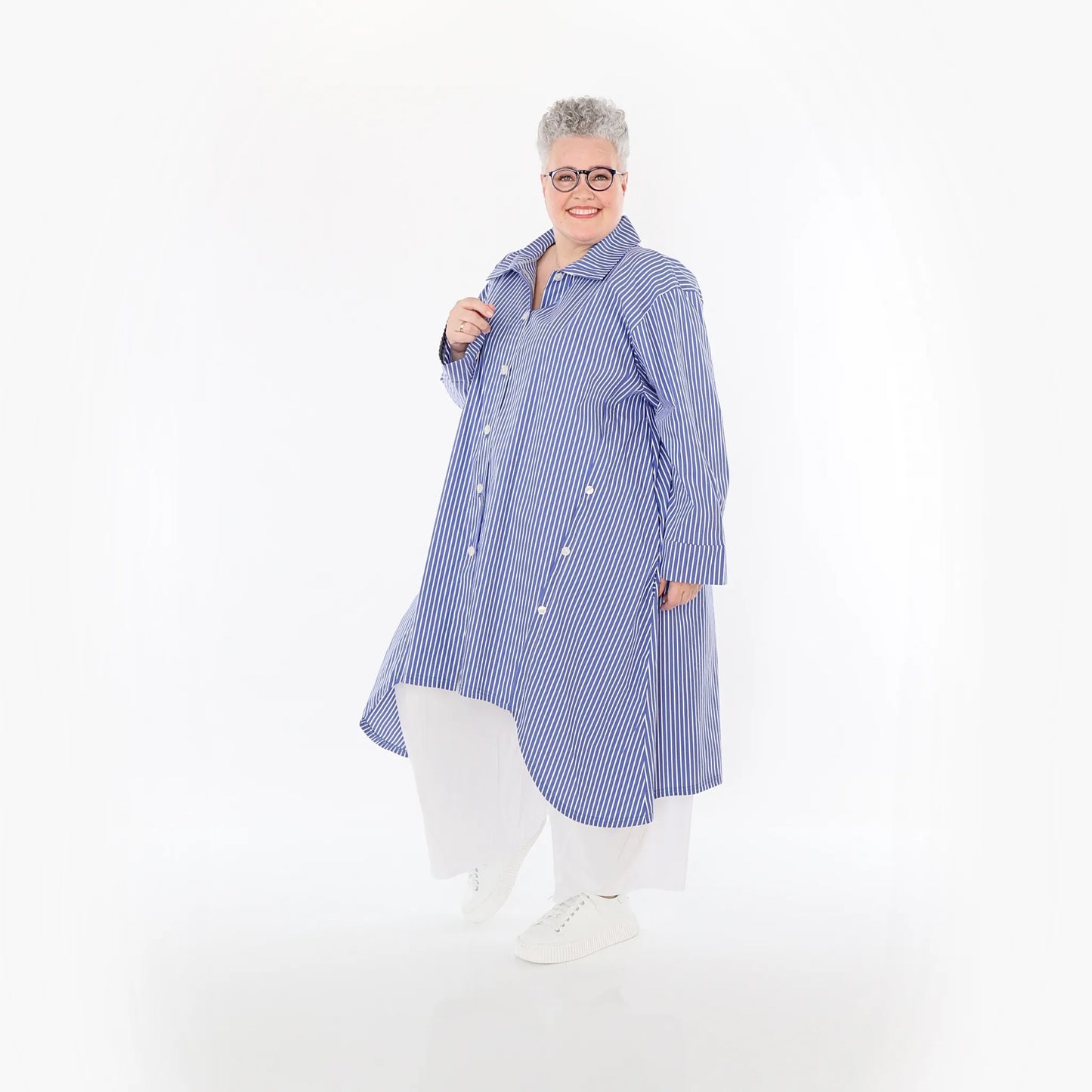 AKH Fashion 7057 Bluse, Blau-Weiß