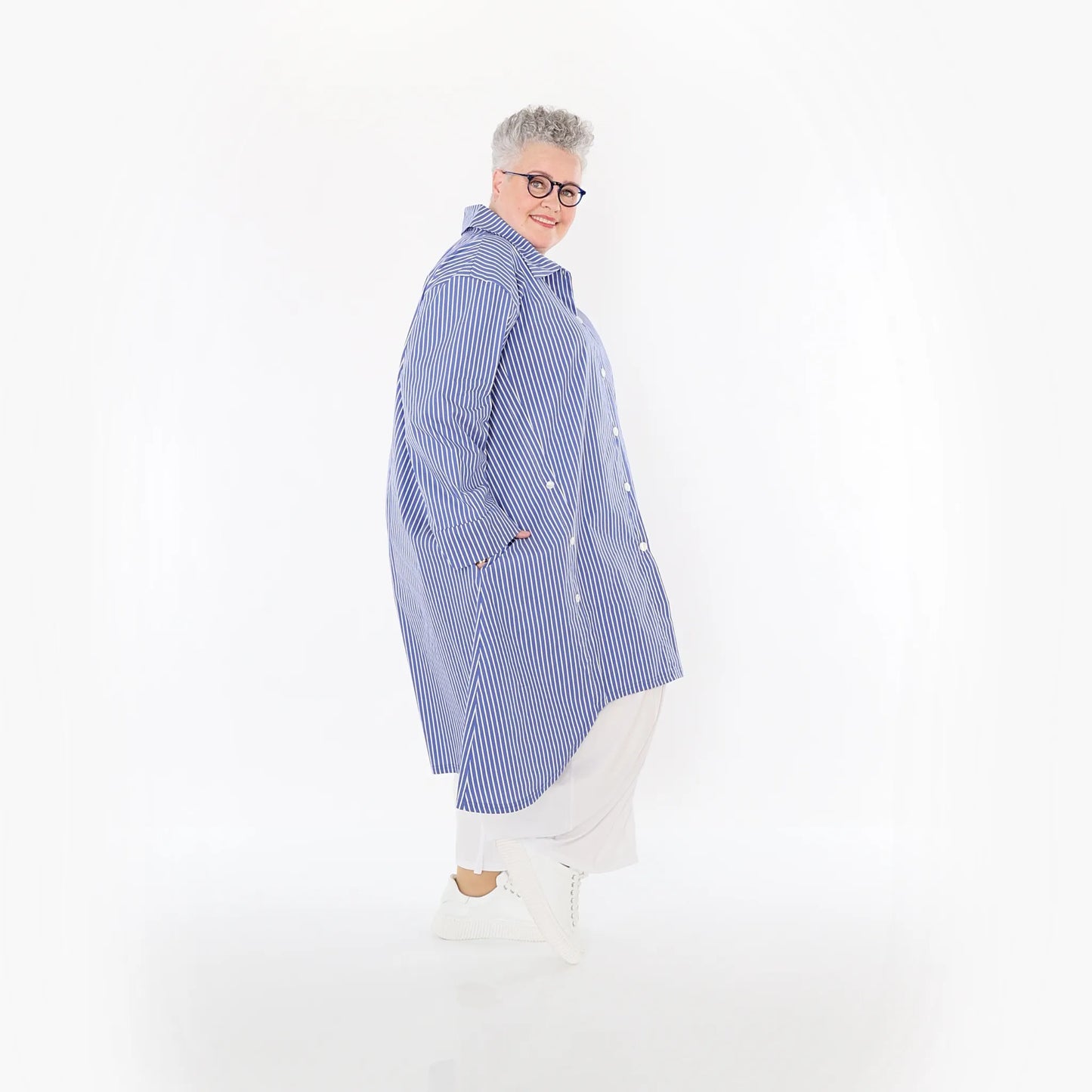 AKH Fashion 7057 Bluse, Blau-Weiß