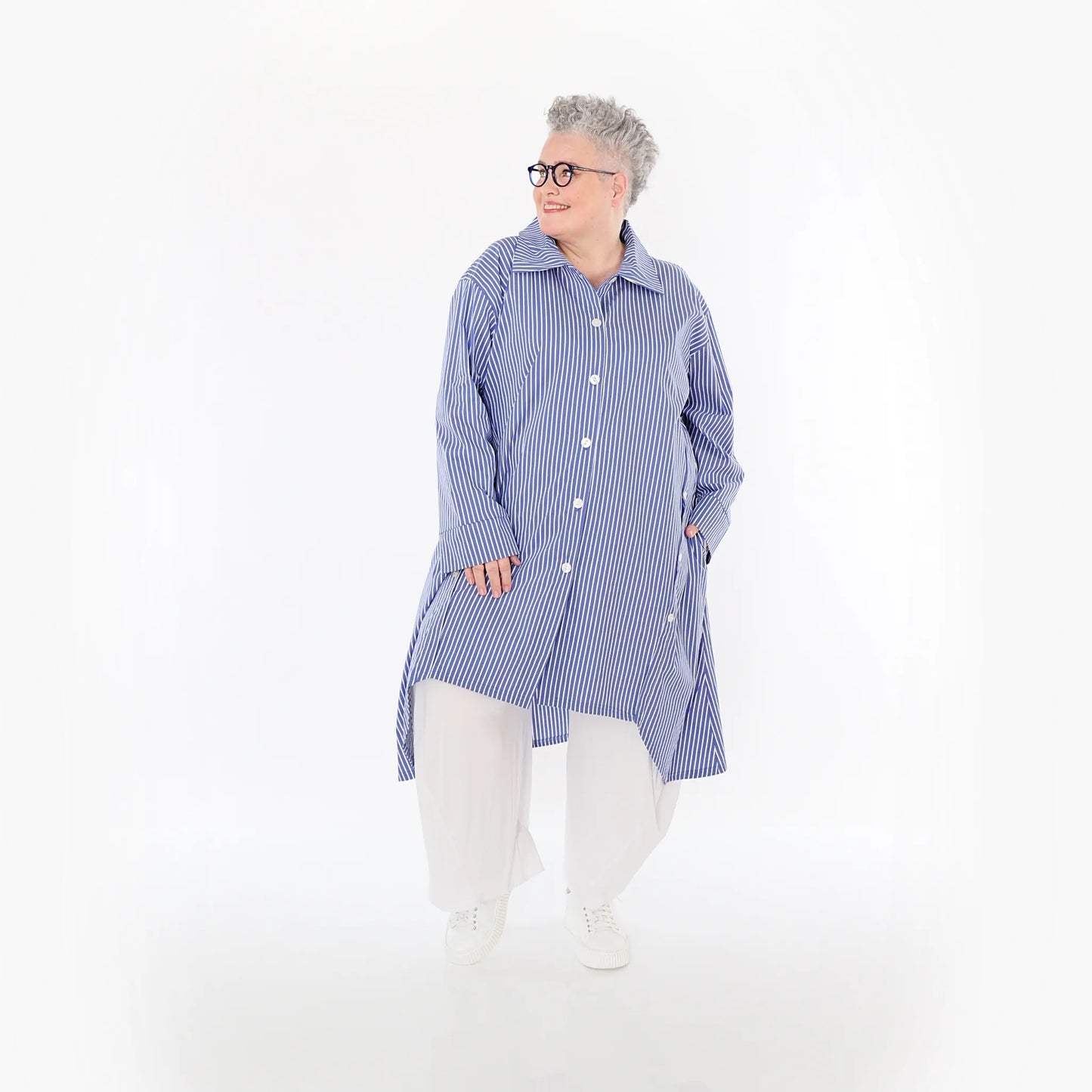 AKH Fashion 7057 Bluse, Blau-Weiß