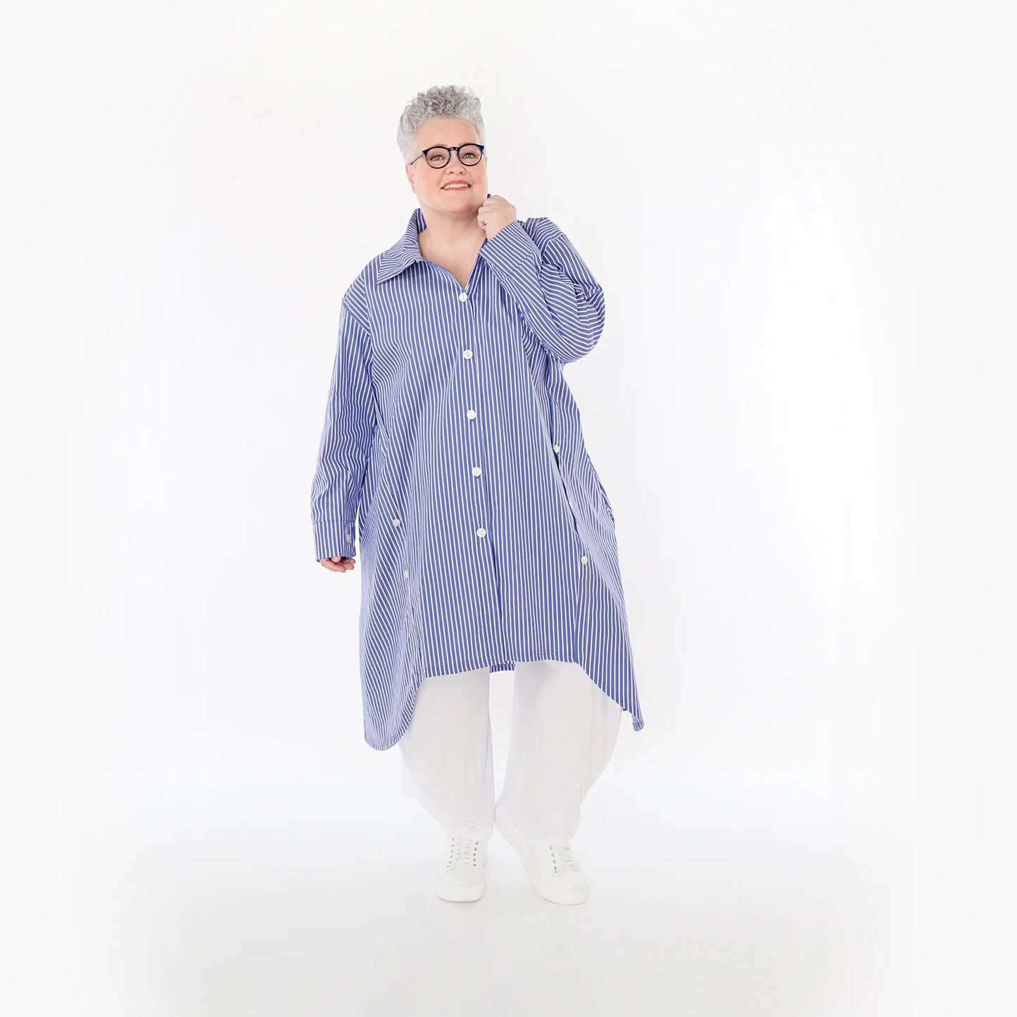 AKH Fashion 7057 Bluse, Blau-Weiß