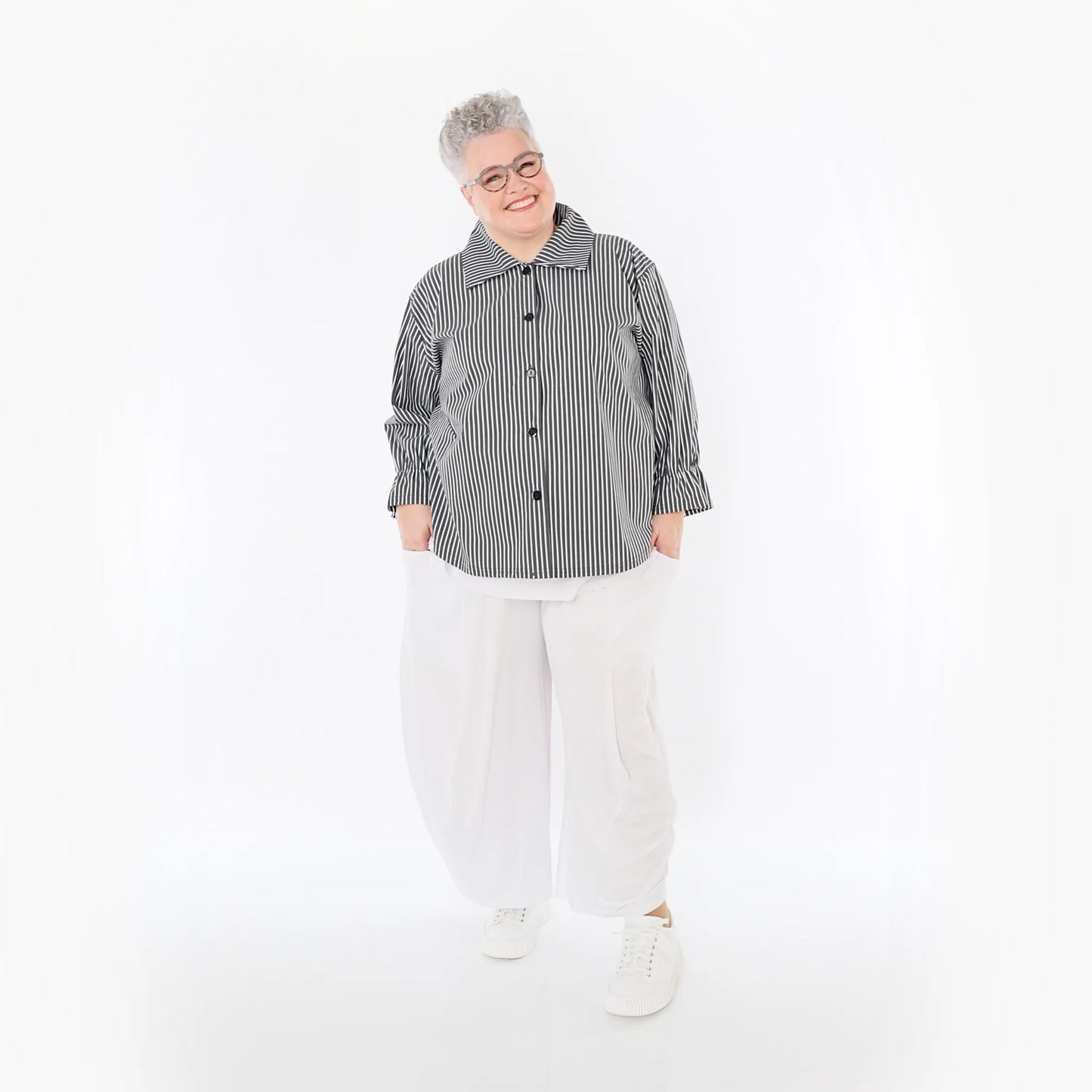 AKH Fashion 7062 Bluse, Anthrazit-Weiß