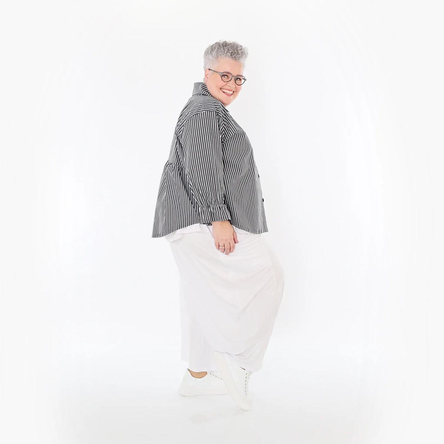 AKH Fashion 7062 Bluse, Anthrazit-Weiß