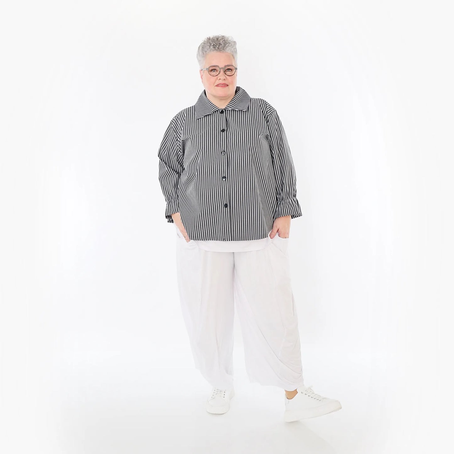 AKH Fashion 7062 Bluse, Anthrazit-Weiß