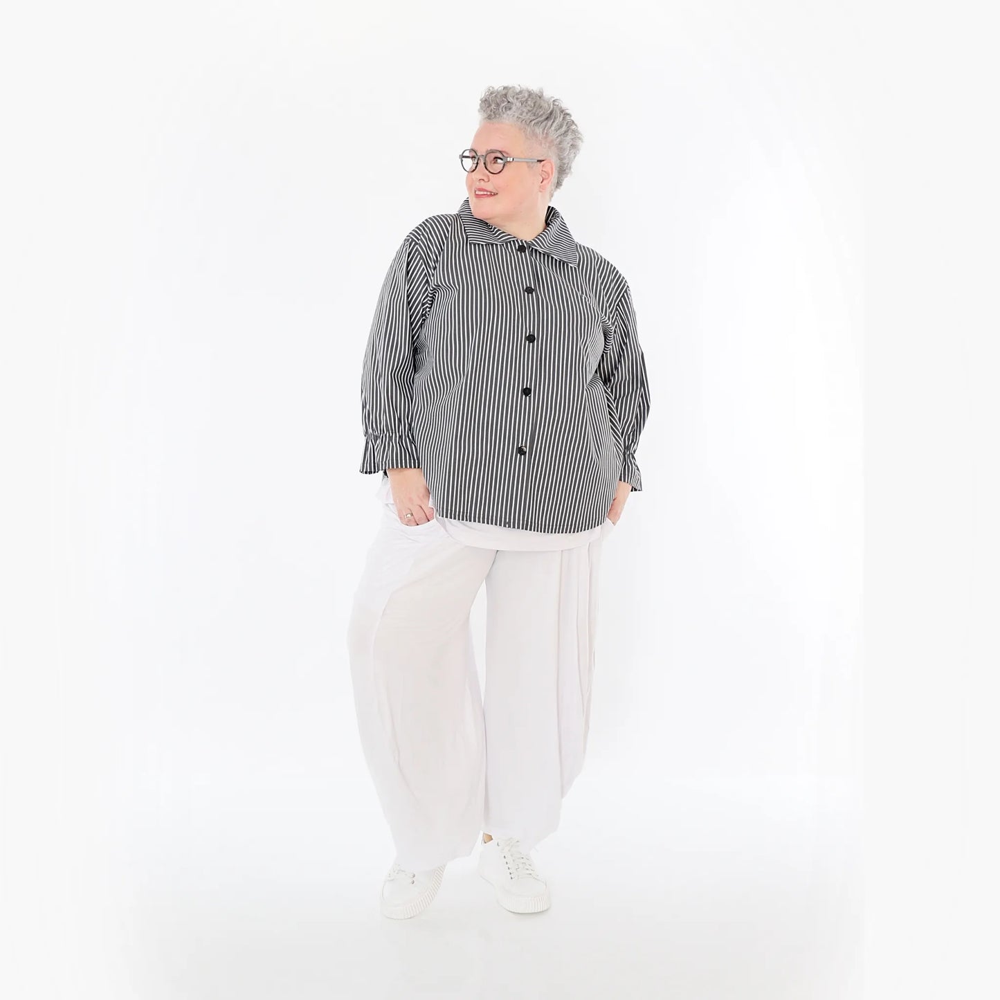 AKH Fashion 7062 Bluse, Anthrazit-Weiß