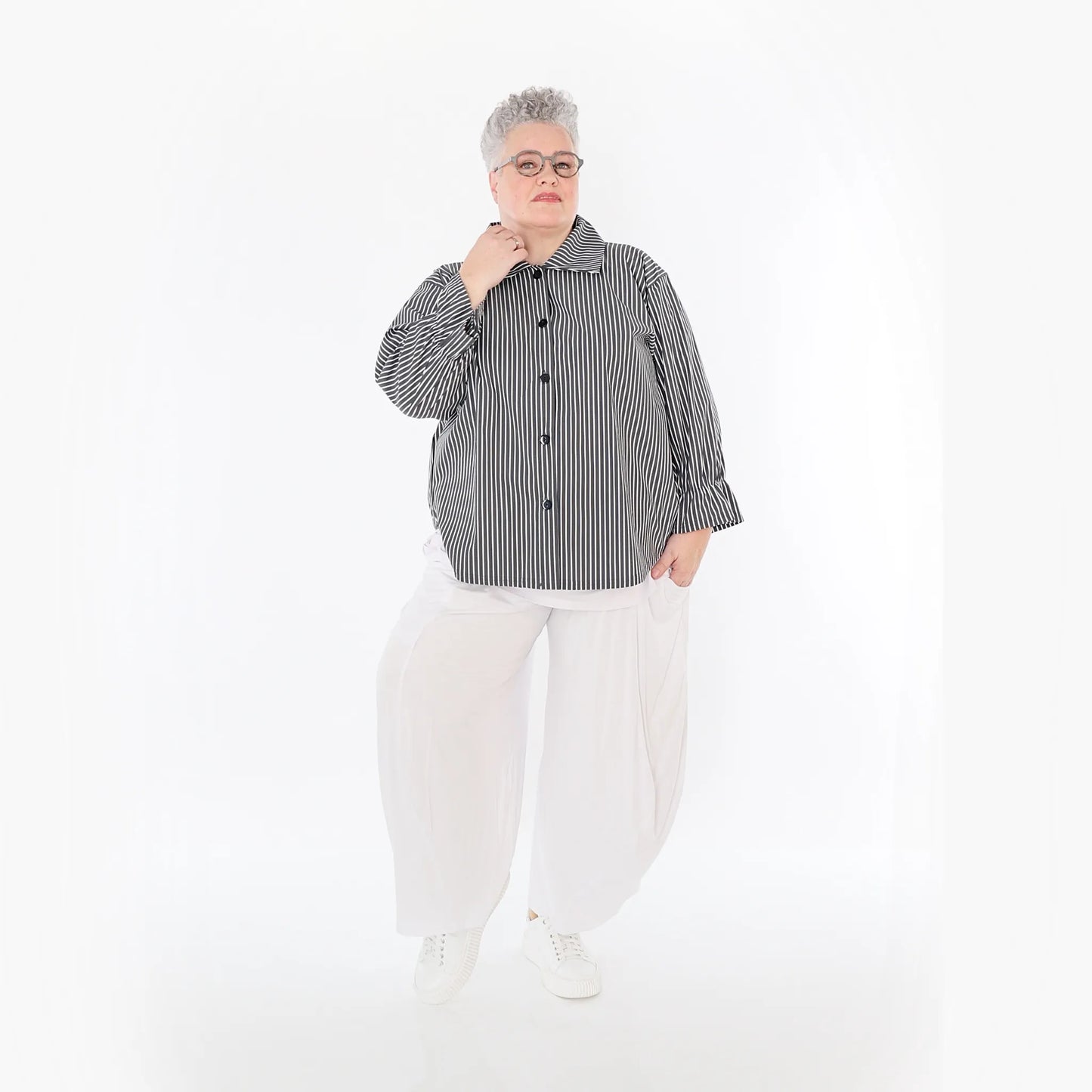 AKH Fashion 7062 Bluse, Anthrazit-Weiß