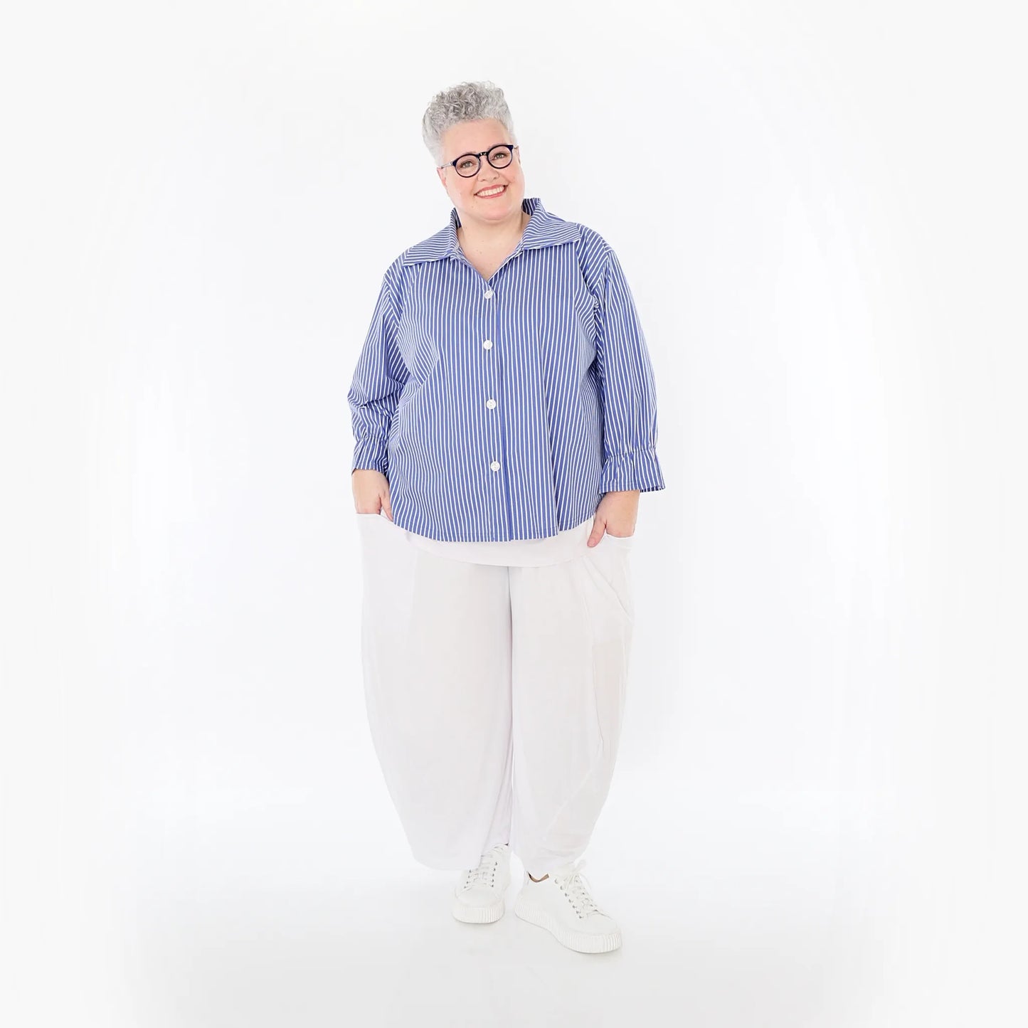 AKH Fashion 7062 Bluse, Blau-Weiß