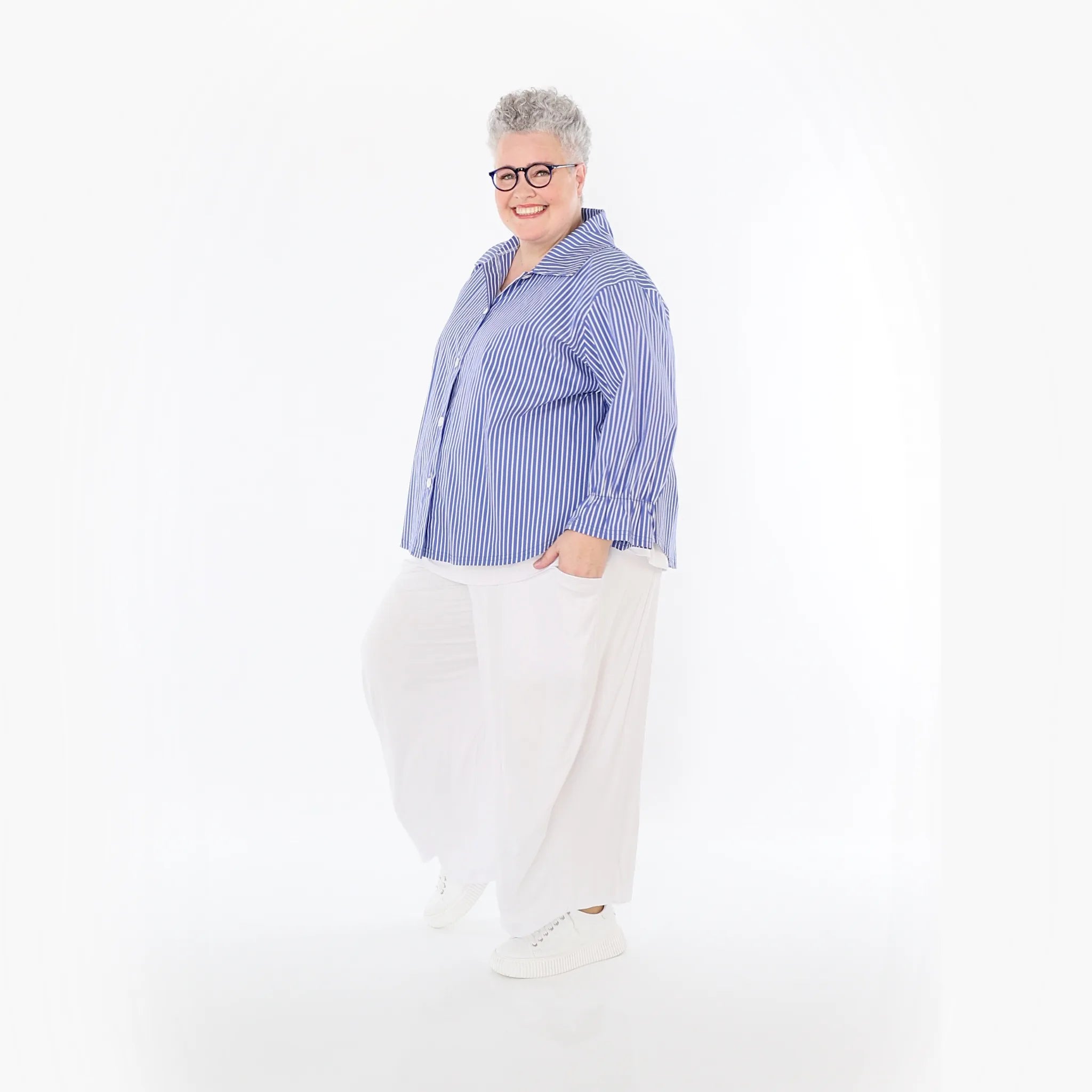 Chemisier AKH Fashion 7062, bleu-blanc