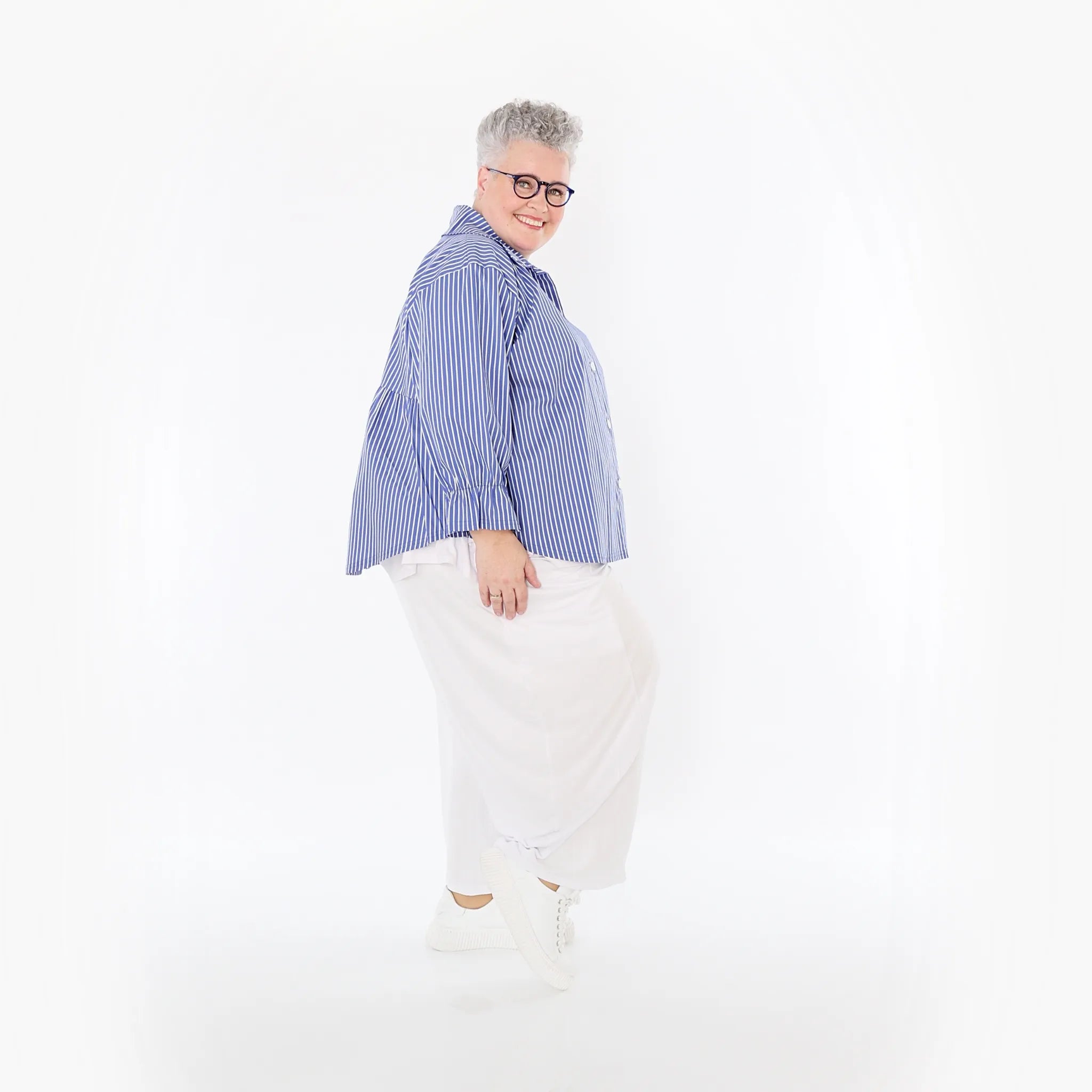 Chemisier AKH Fashion 7062, bleu-blanc