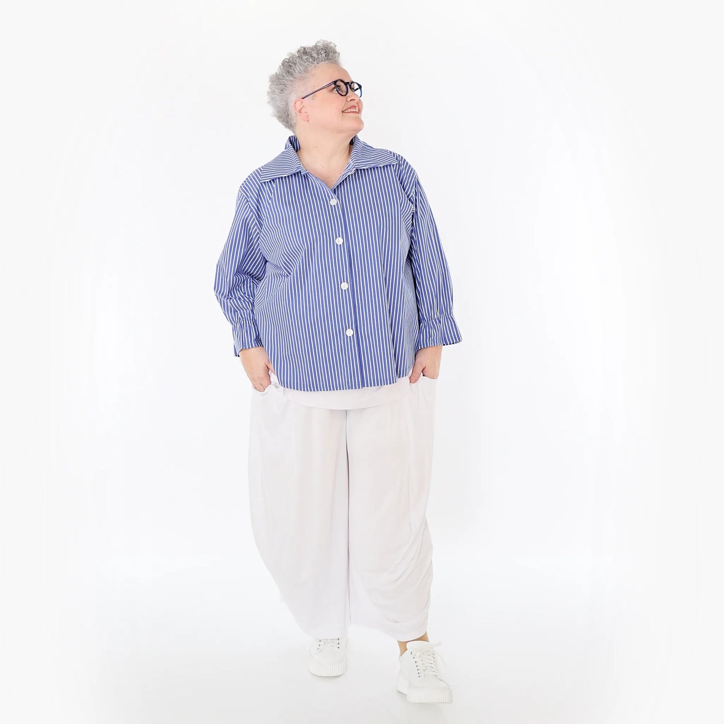 AKH Fashion 7062 Bluse, Blau-Weiß